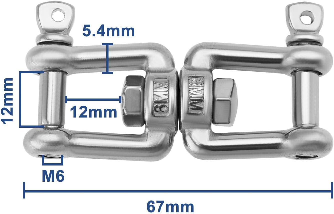 Ecsing 4Pcs 316 Stainless Steel Swivel Double Shackle M6X67Mm Double Jaw Shackle Jaw Anchor Connector for Garden, Yard, Boat, and Outdoor Use image number 5