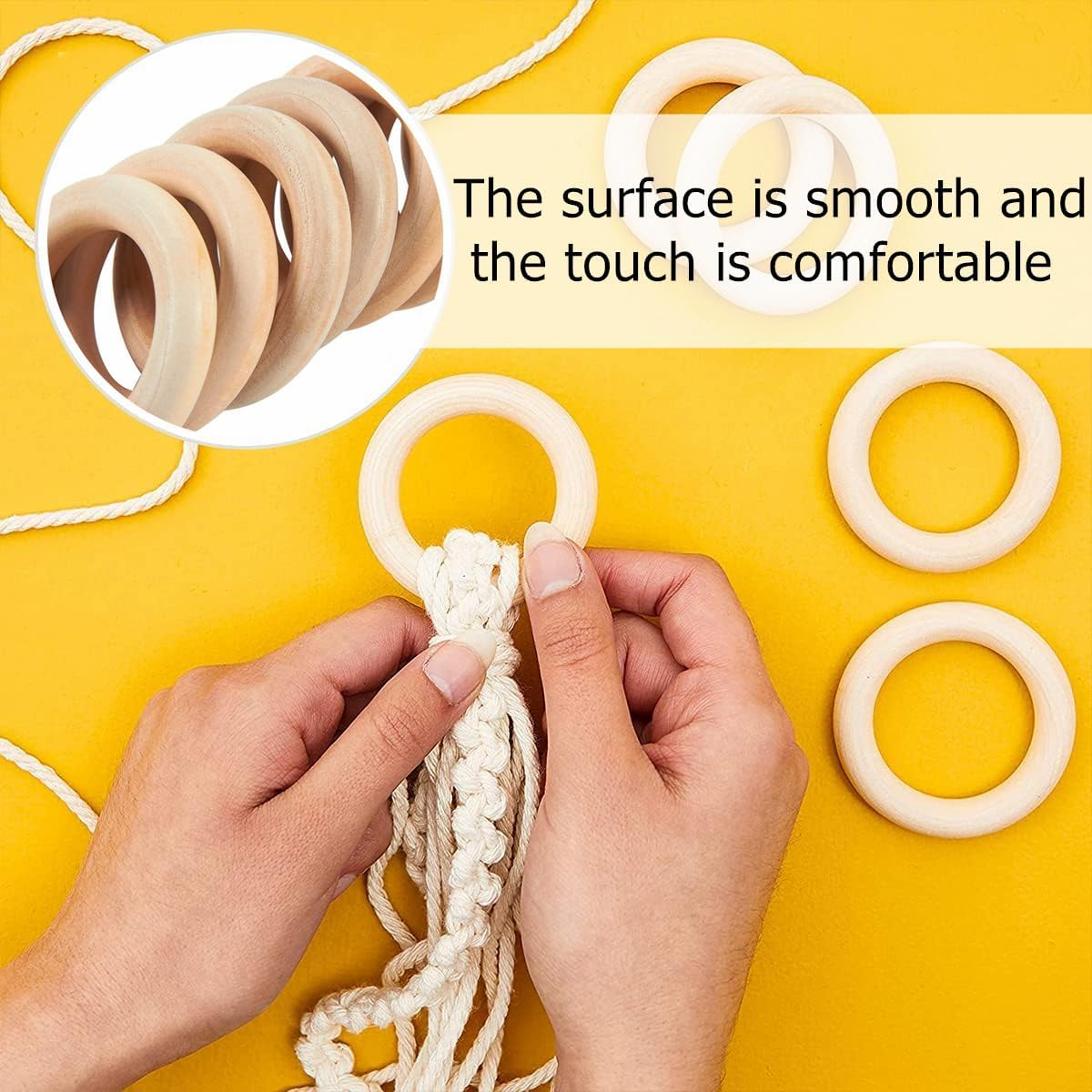 Kastetards 16 PCS Unfinished Natural Solid Wooden Loops,Natural Wood Rings, Solid Wood Circles,A Smooth Wooden Ring for Pendant Connectors Jewelry Making Macrame DIY Crafting image number 3