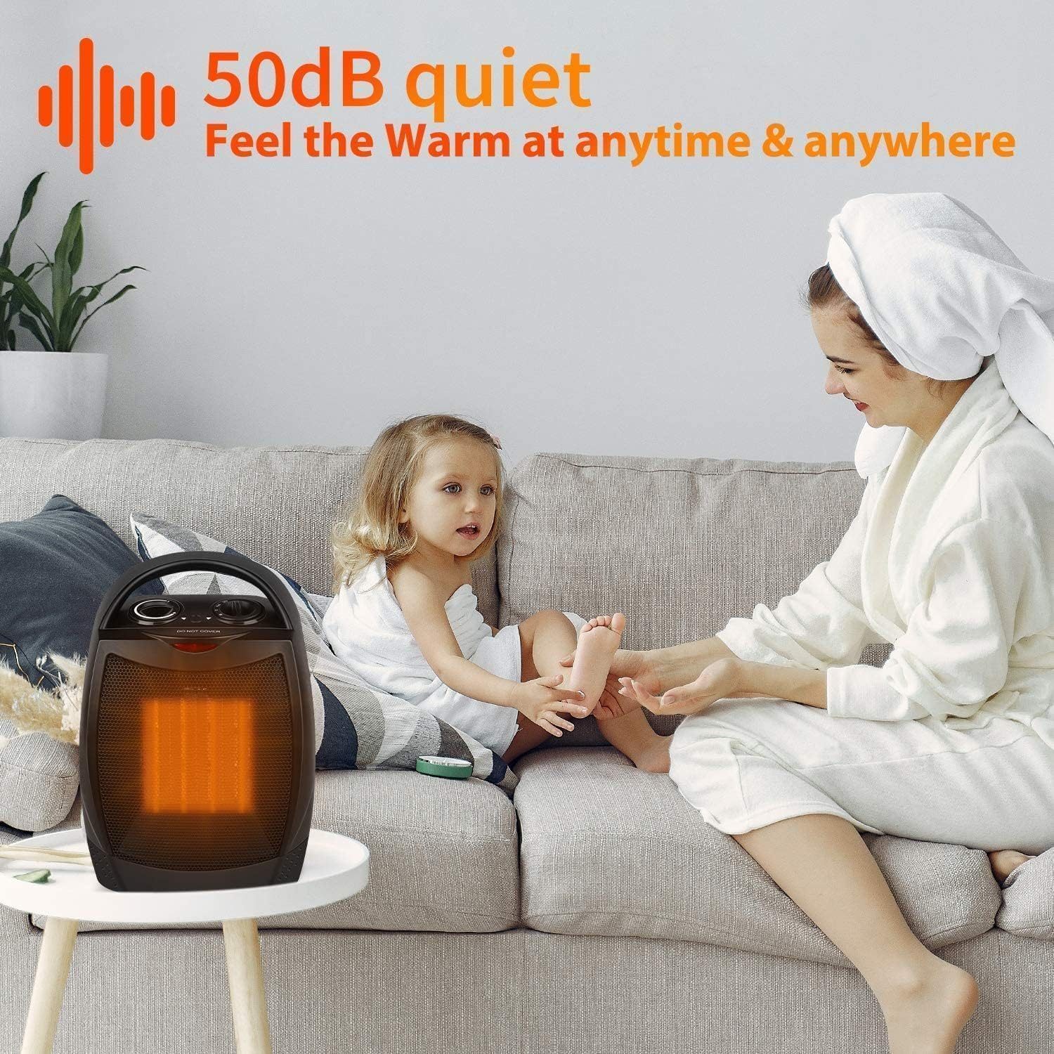 Portable Electric Space Heater, 1500W/750W Ceramic Heater with Thermostat, Fast Heat 15 Square Meter in Minutes, Safe and Quiet for Office Living Room Bedroom