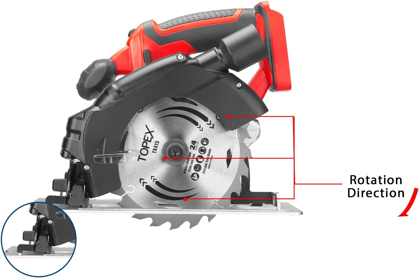 TOPEX 20V Circular Saw 165Mm Cutting Machine Professional Compact Lightweight for Home Office Industry (Skin Only-Battery and Charger NOT Included) image number 1