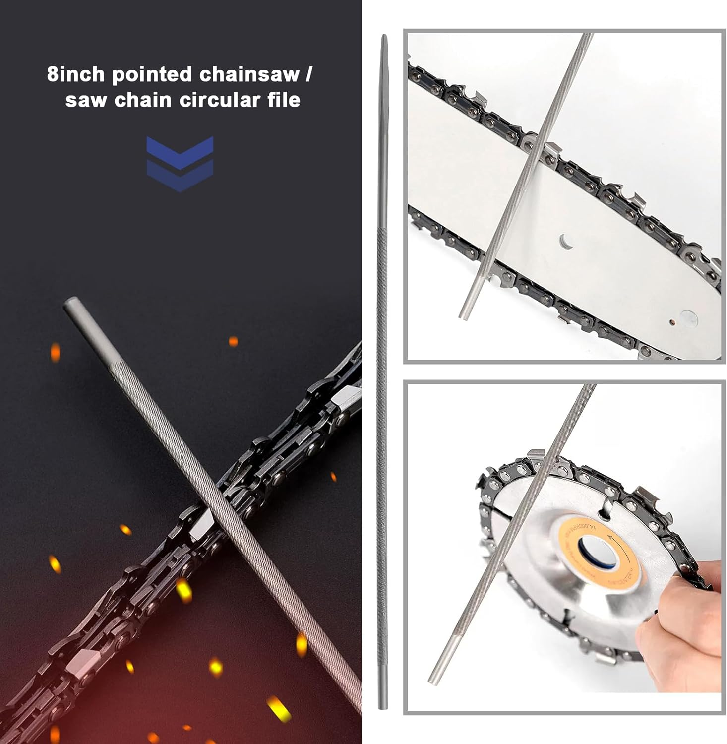 Ecsing 12Pcs round Chainsaw File Steel Chain Saw File Sharpener Accessories for 0.325 Medium Saws Chainsaw Sharpening File 4.8Mmx200Mm Silver image number 2