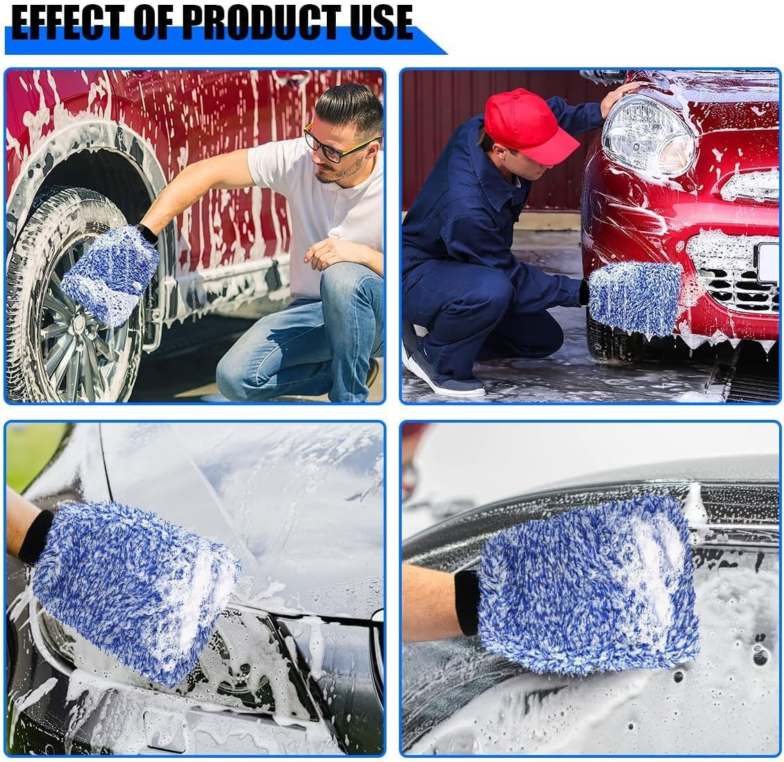 2PCS Microfiber Car Wash Mitts, Cyclone Ultra Absorbent Car Washing Gloves, Hold Tons of Sudsy Water, Machine Washable, Lint Free & Scratch-Free, Cleaning Mitts for Car Truck Boat (Blue, 27*18*5Cm) image number 4