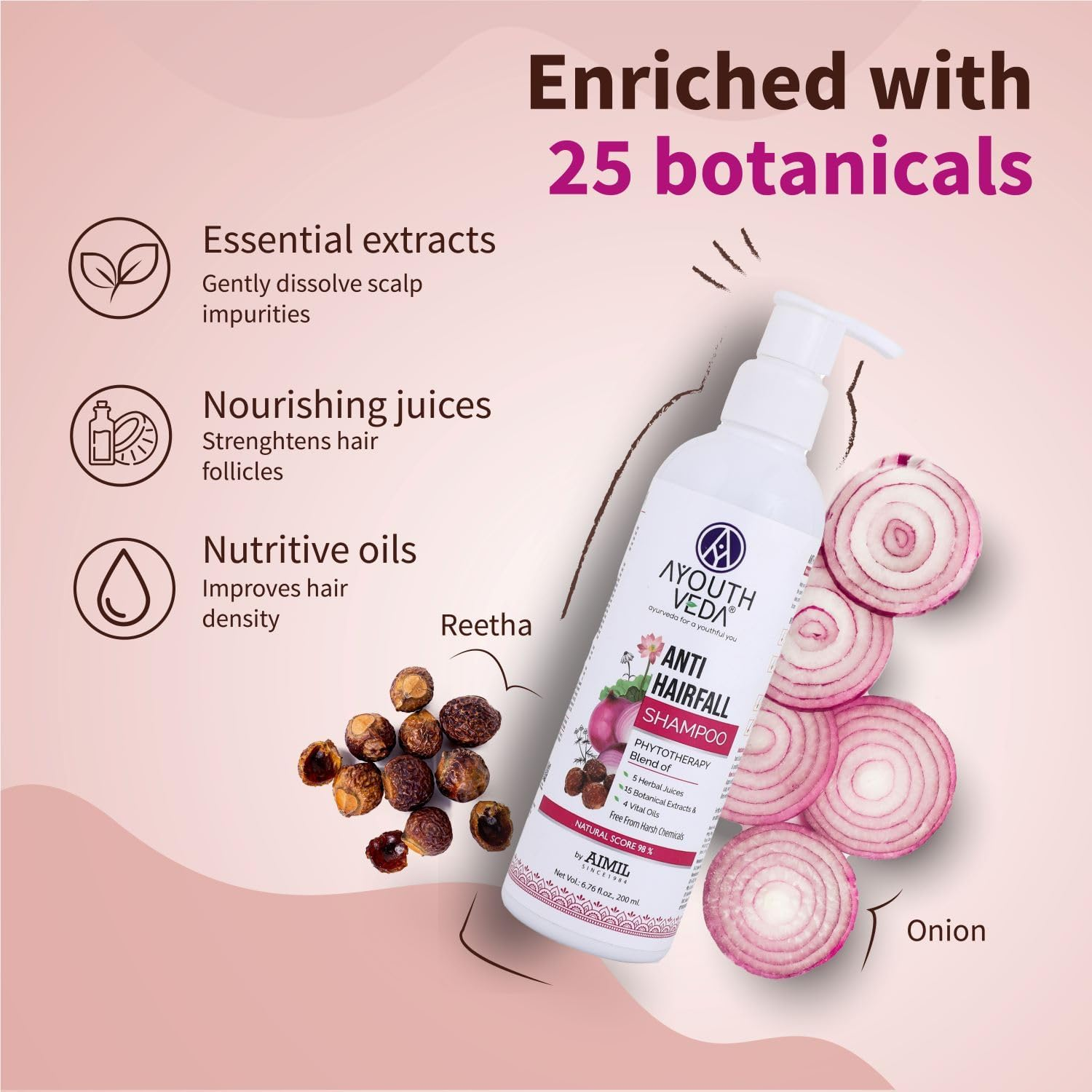 Ayouthveda Anti-Hairfall Shampoo | Fights Premature Hair Fall & Nourishes Hair Follicles | Improves Hair Density & Texture | Suitable for All Hair Types (Treated & Colored Hair) - 200 Ml (Pack of 2)