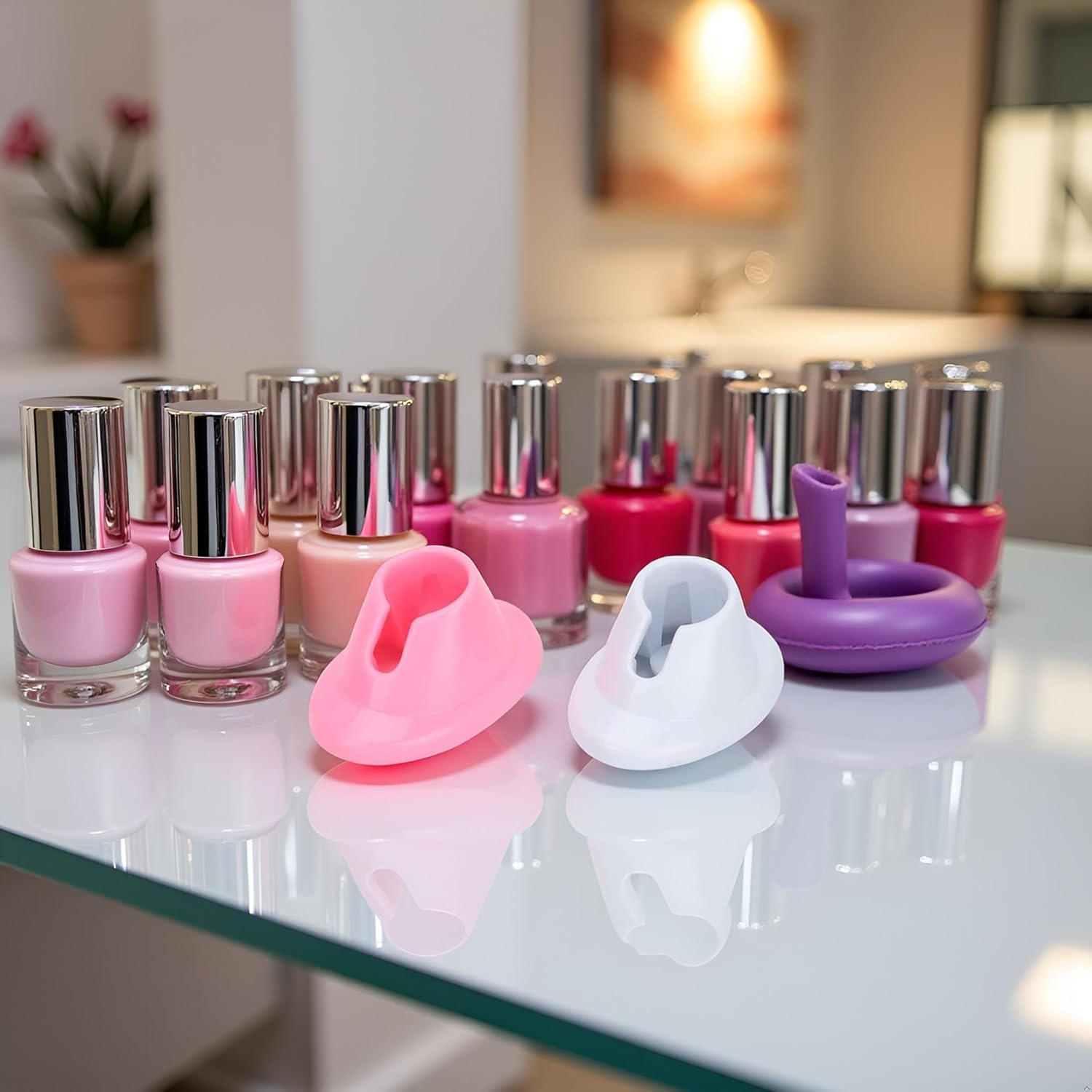 Jjlfresheners 2Pcs Soft Rubber Nail Polish Bottle Holder Nail Polish Stand Anti-Spill Nail Art Organizer Display Manicure Tools for Nail Art Salon Professional Design Nail Art and Polish image number 1