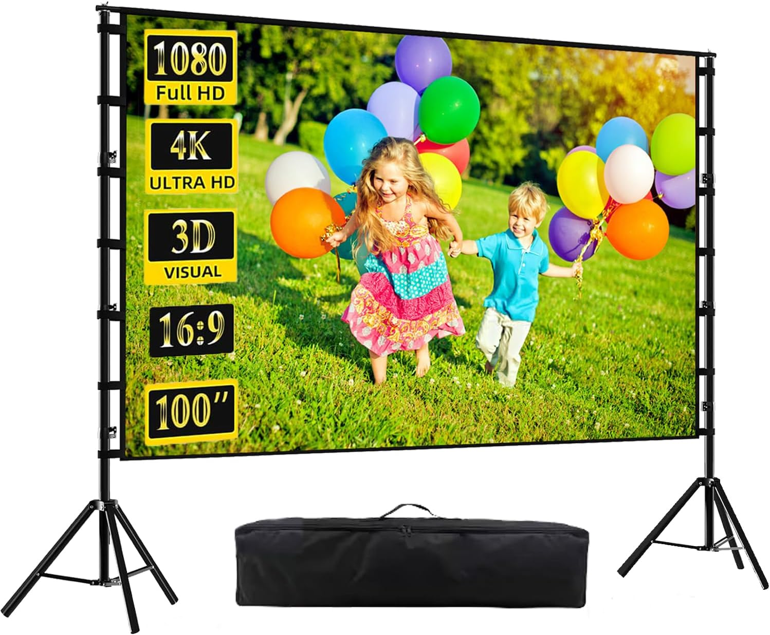 Projector Screen and Stand, 100-Inch Portable Indoor Outdoor Projection Screen16:9 Aspect Ratio 4K HD, Foldable Anti-Crease Double Sided Movie Screen with Carry Bag, Ideal for Office and Home Theater image number 6