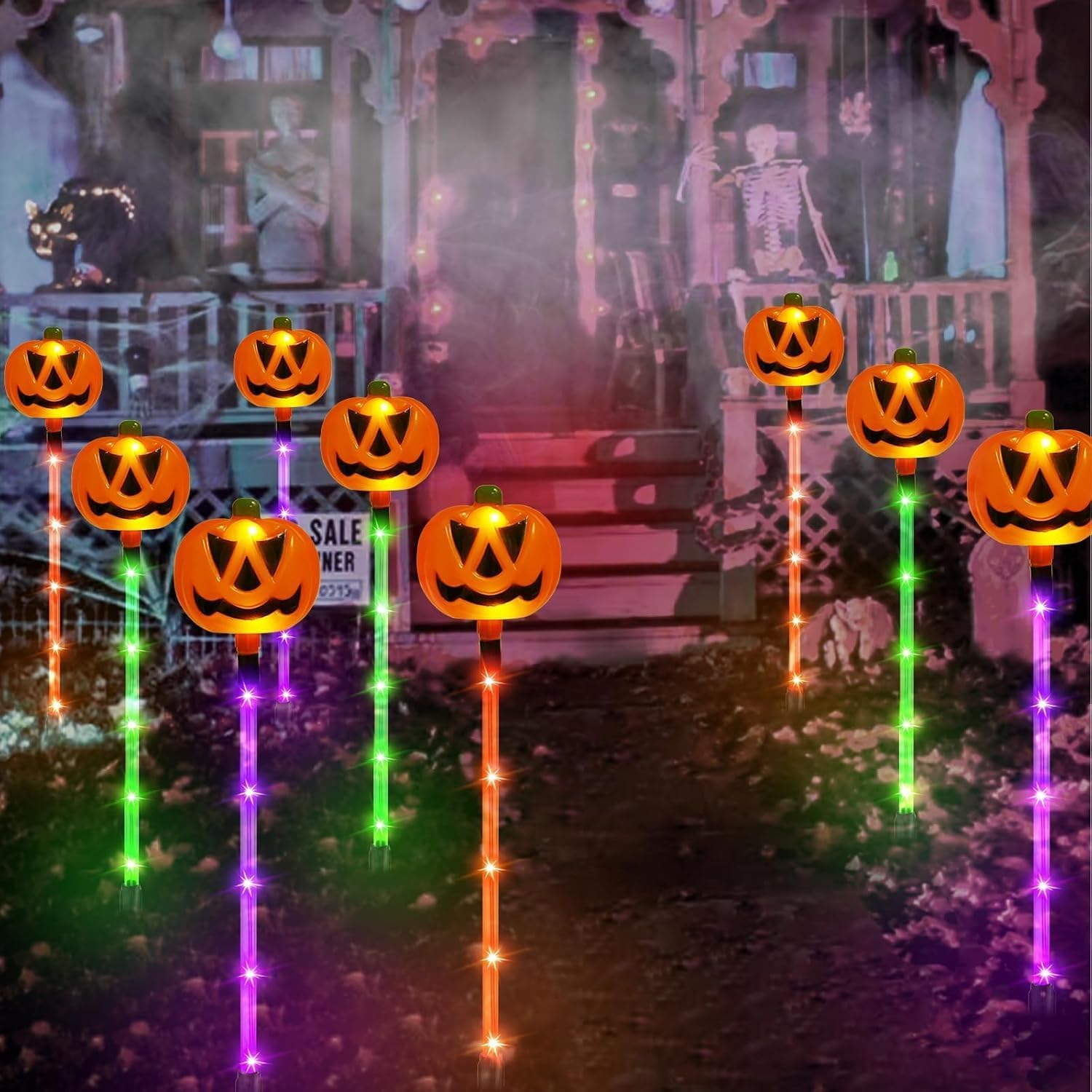 12-Pack Solar Halloween Pumpkin Pathway Lights, Halloween Lights Waterproof with 8 Modes, Outdoor Waterproof Solar Pathway Light for Party Porch Yard Decor