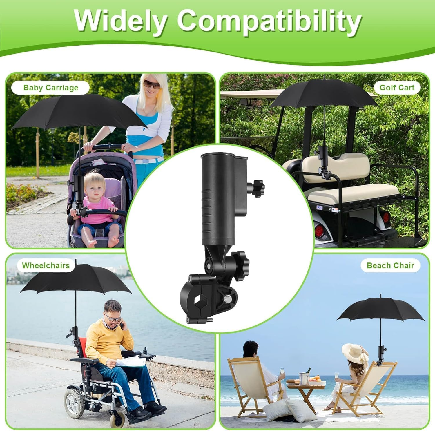 Golf Push Cart and Trolley Umbrella Holder, Universal Adjustable Umbrella Holder for Chair/Stroller/Wheelchair/Bike image number 5