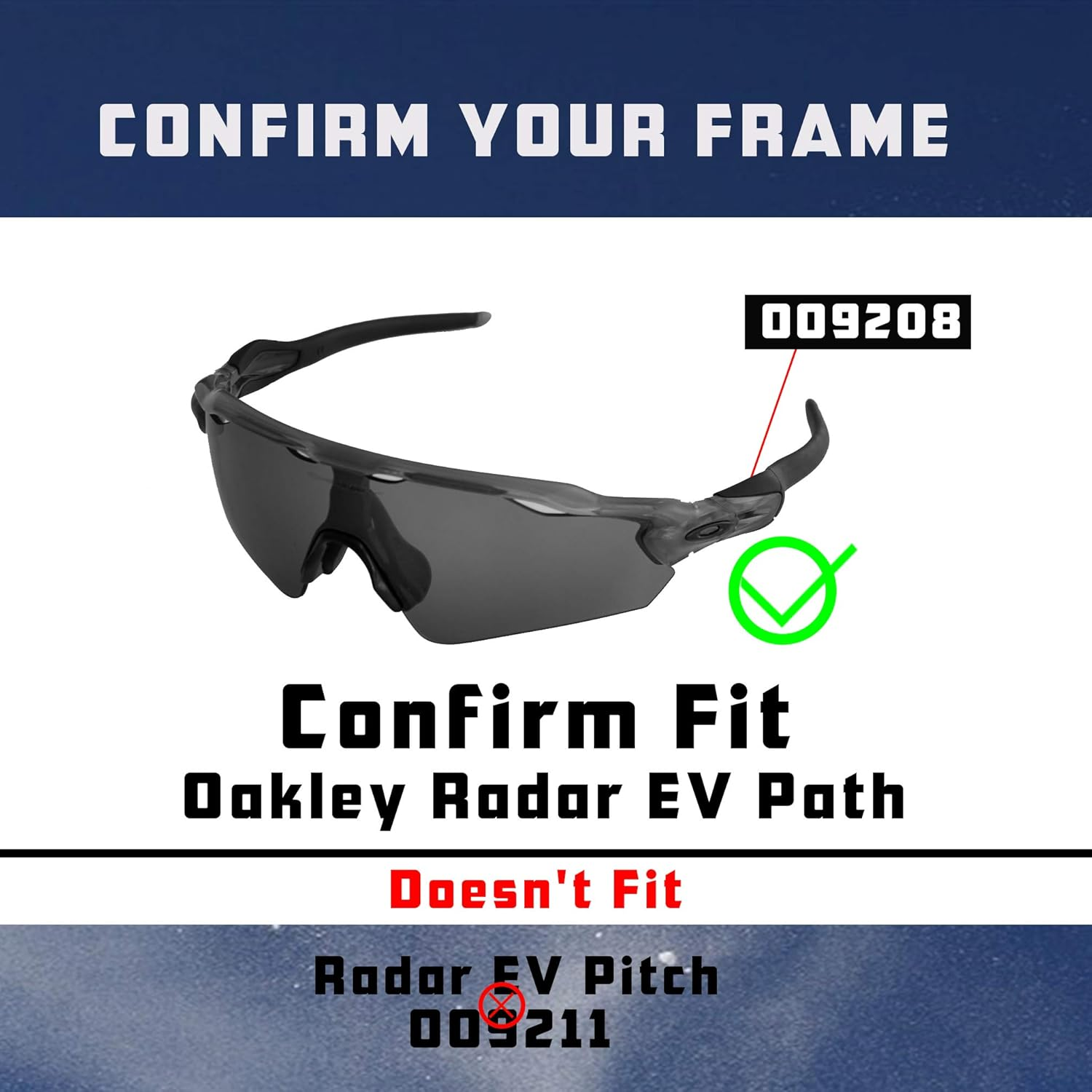 Predrox Radar EV Path Lenses & Rubber Kits Replacement for Oakley Sunglass OO9208 Polarized - Blue Mirror image number 6