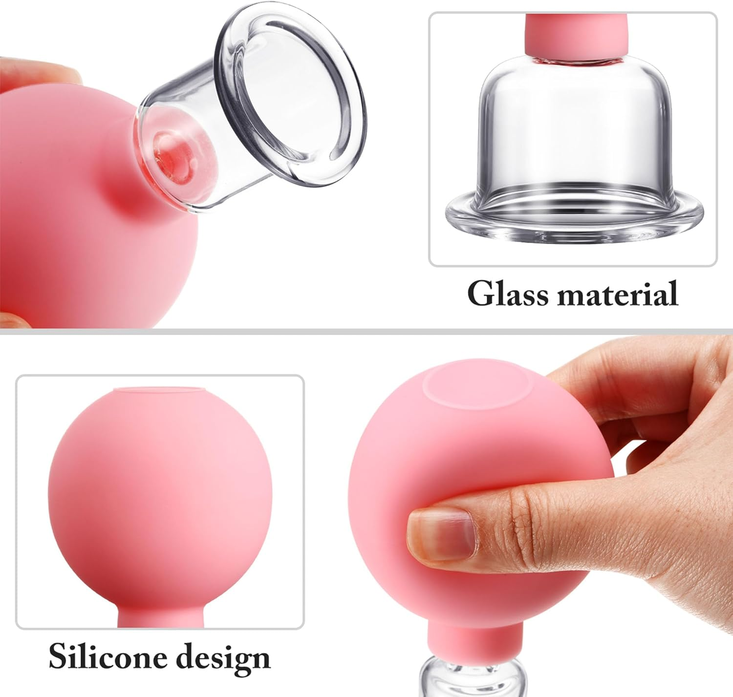 4 Pieces Glass Cupping Set Glass Silicone Cupping Cups Massage Vacuum Suction Cupping Cups for Body Face Leg Arm Back Shoulder Muscle and Joint Pain (Pink) - Green image number 7