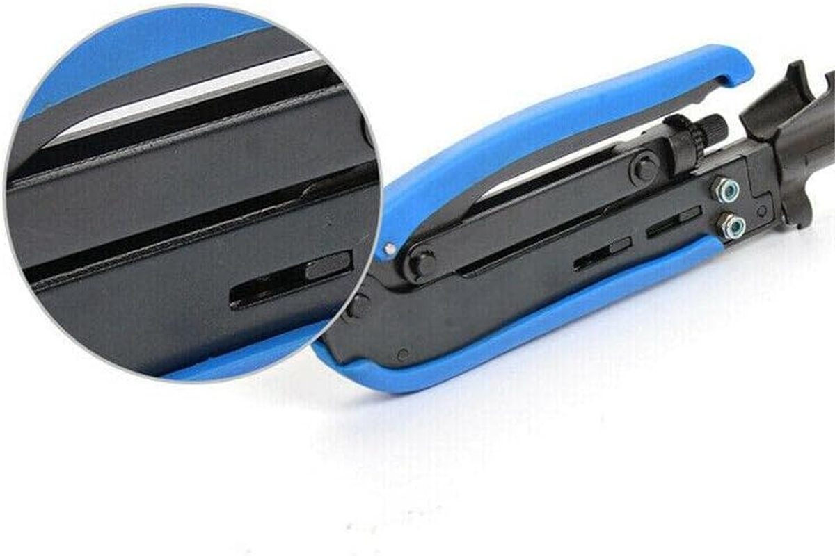 AIMALL 2PCS RG6 RG11 RG59 F Type Compression Coax Coaxial Cable Crimper Stripper Tool Kit, Adjustable Blade Depth, with Rotating Compass for Cable Insulation, Blue and Yellow image number 4