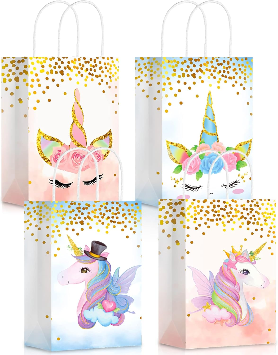 24Pcs Unicorn Party Favor Bags Unicorn Goodie Gift Treat Candy Bags Reusable Goody Kraft Paper Bag with Handle for Party Supplies Birthday Decorations