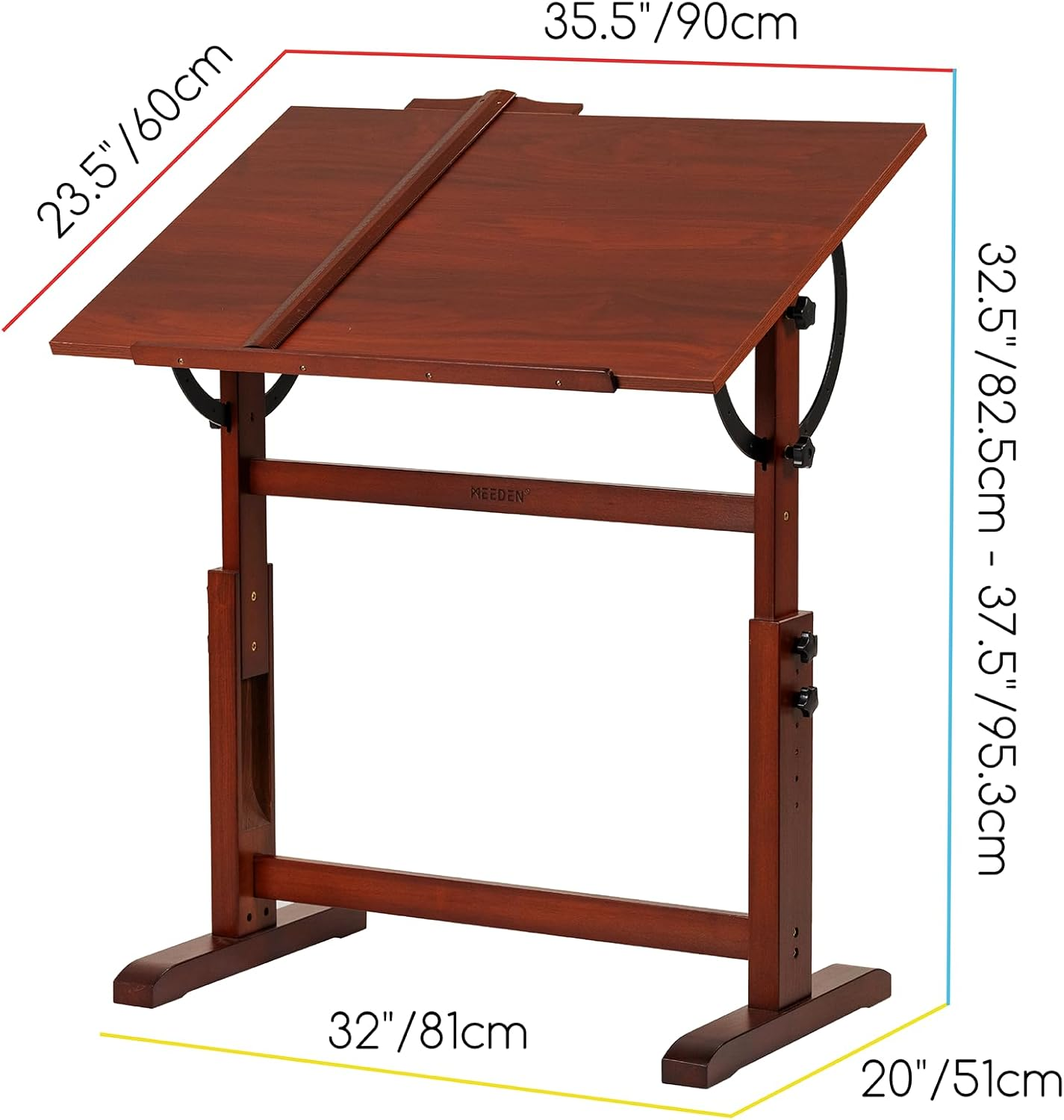 MEEDEN Vintage Drafting Table, Wood Drafting Stool, Artist Drafting Chair, Drawing Table Desk with Adjustable Height, Tiltable Tabletop for Artwork, Graphic Design, Writing image number 5