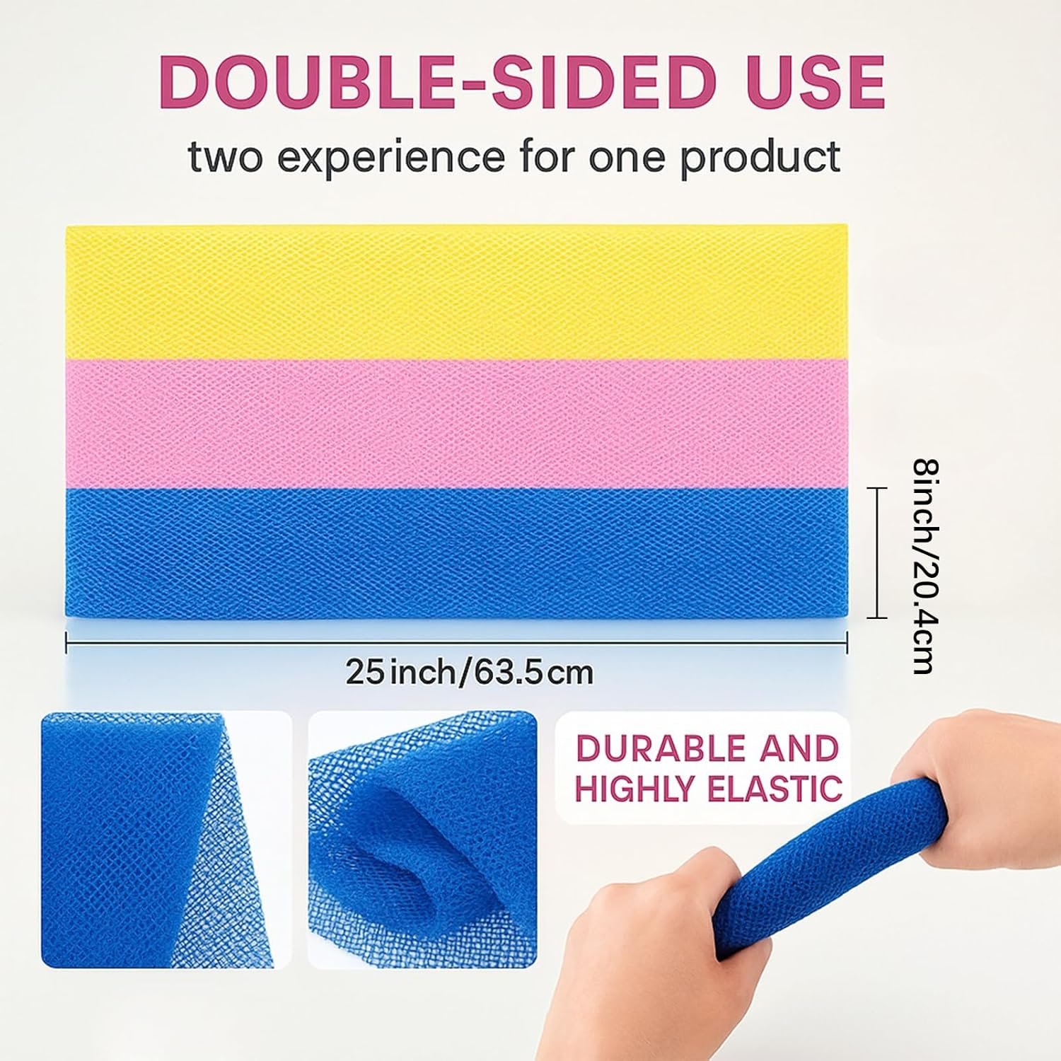 African Net Sponge Shower Body Scrubber for Back, Exfoliating Nylon Scrub Mesh, Quick Drying, Multiple Colors, Practical Bath Sponge for Men and Women, Compatible with Popular Bath Tools(3 Pieces) &ndash; Haheihei image number 2