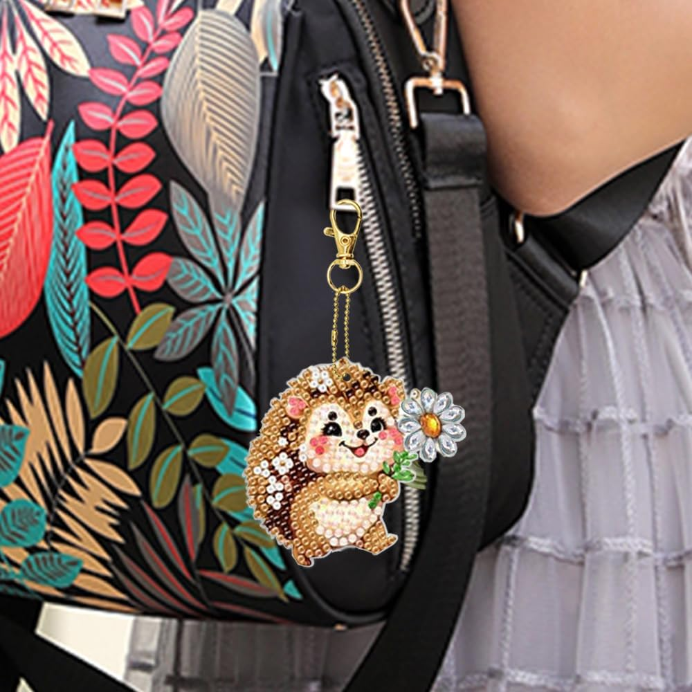 8 PCS Animal Diamond Art Painting Keychains Kits, Finegood 5D Diamond Art Suncatcher Kits Crystal Diamond Keychains, DIY Carft for Hanging Ornament image number 6