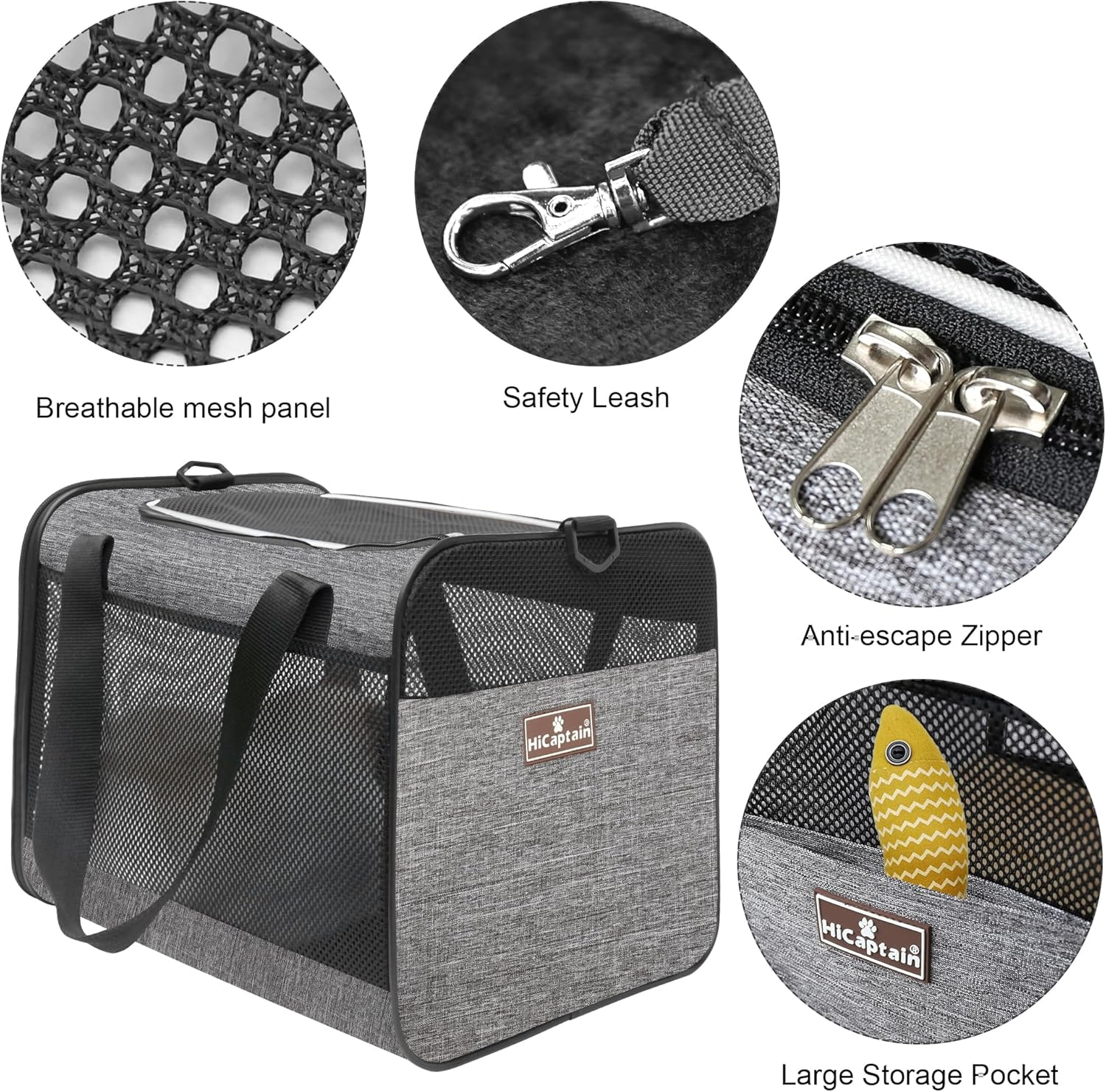 Hicaptain Cat Carrier Bag, Lightweight Soft Cat Carrier with Top Mesh Window, Breathable Pet Carrier for Medium Cats and Small Dogs Puppies up to 15 Lb - Grey image number 3