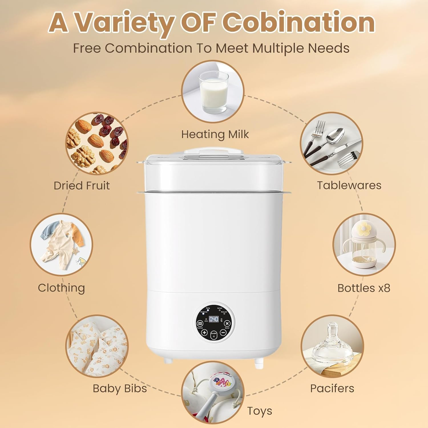 Baby Bottle Sterilizer and Dryer, 5-In-1 Large Capacity Bottle Sanitizer and Dryer, 2 Layers Compact Baby Bottle Electric Steam Sterilizer and Dryer for Baby Bottles, Pacifiers image number 3