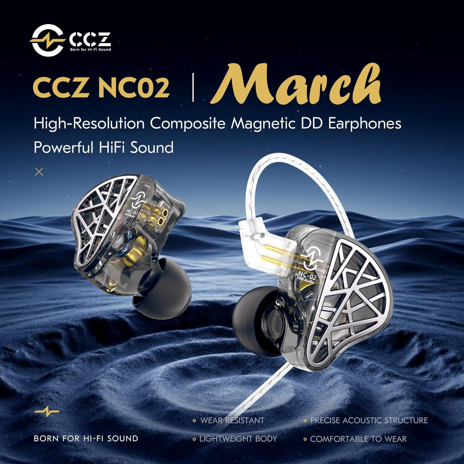 CCZ NC02 Wired Earphones,High Performance Lightweight IEM Headphones with Mic, 10Mm Magnetic Dynamic Driver Gaming Earbuds with Detachable Cable, Noise Isolating in Ear Monitors for Music Studio image number 5