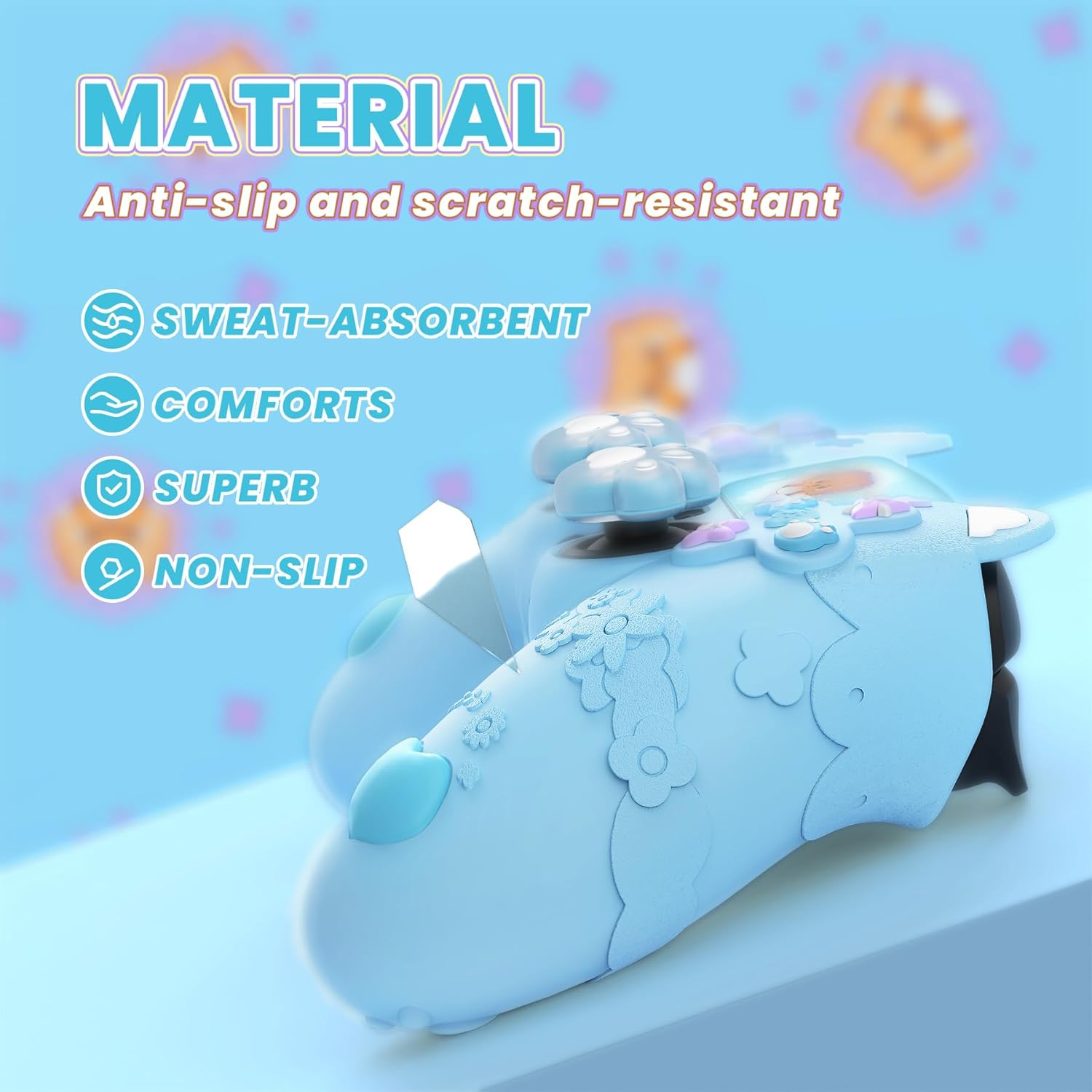 Playvital Cute Spring Lesser Panda Silicone Cover for Ps5 Controller with Joystick Cap and Sticker, Anti-Grip Shockproof Skin, Compatible with Charging Station, Heaven Blue image number 2
