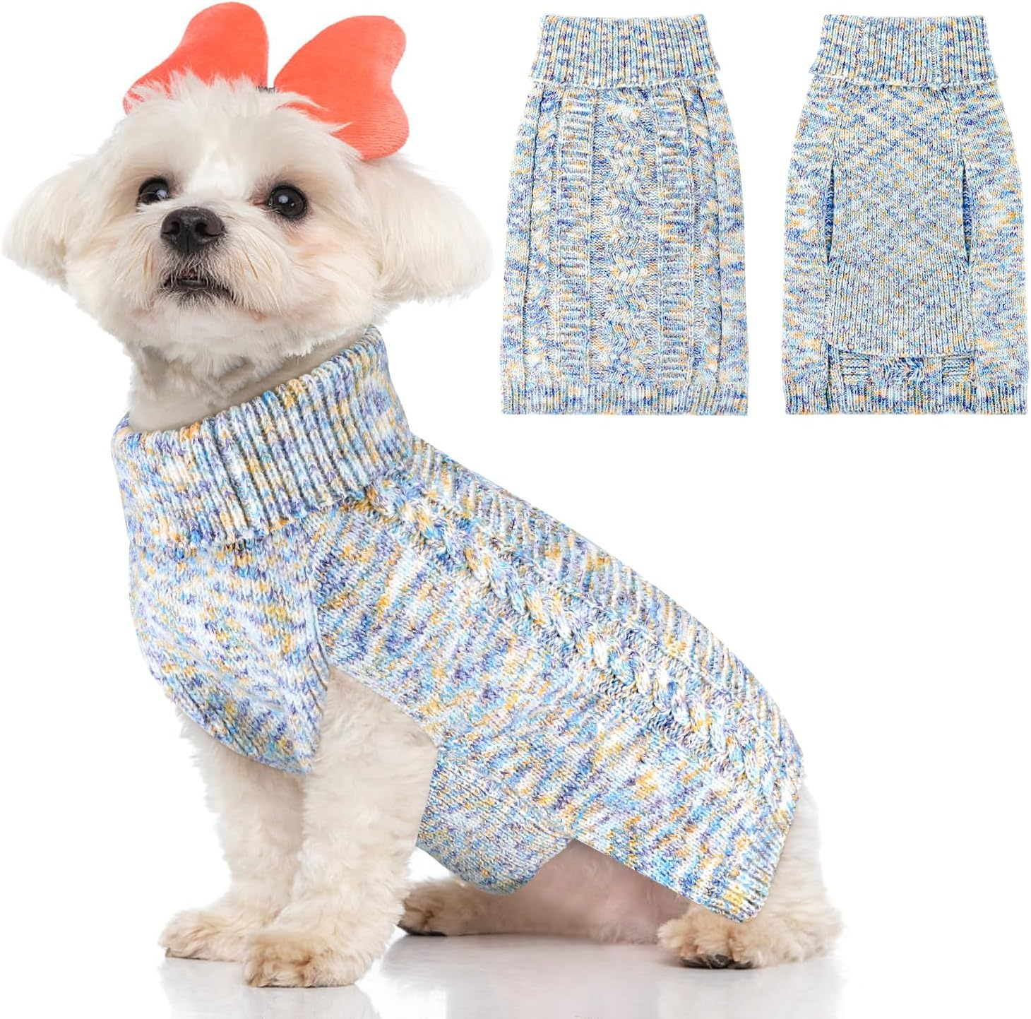 AUTOWT Dog Sweater Sweatshirt - Turtleneck Classic Cable Knitted Doggie Knitwear with Leash Hole,Winter Warm Soft Jumpers Pet Pullover Coat Clothes for Puppy Small Medium Dogs image number 1