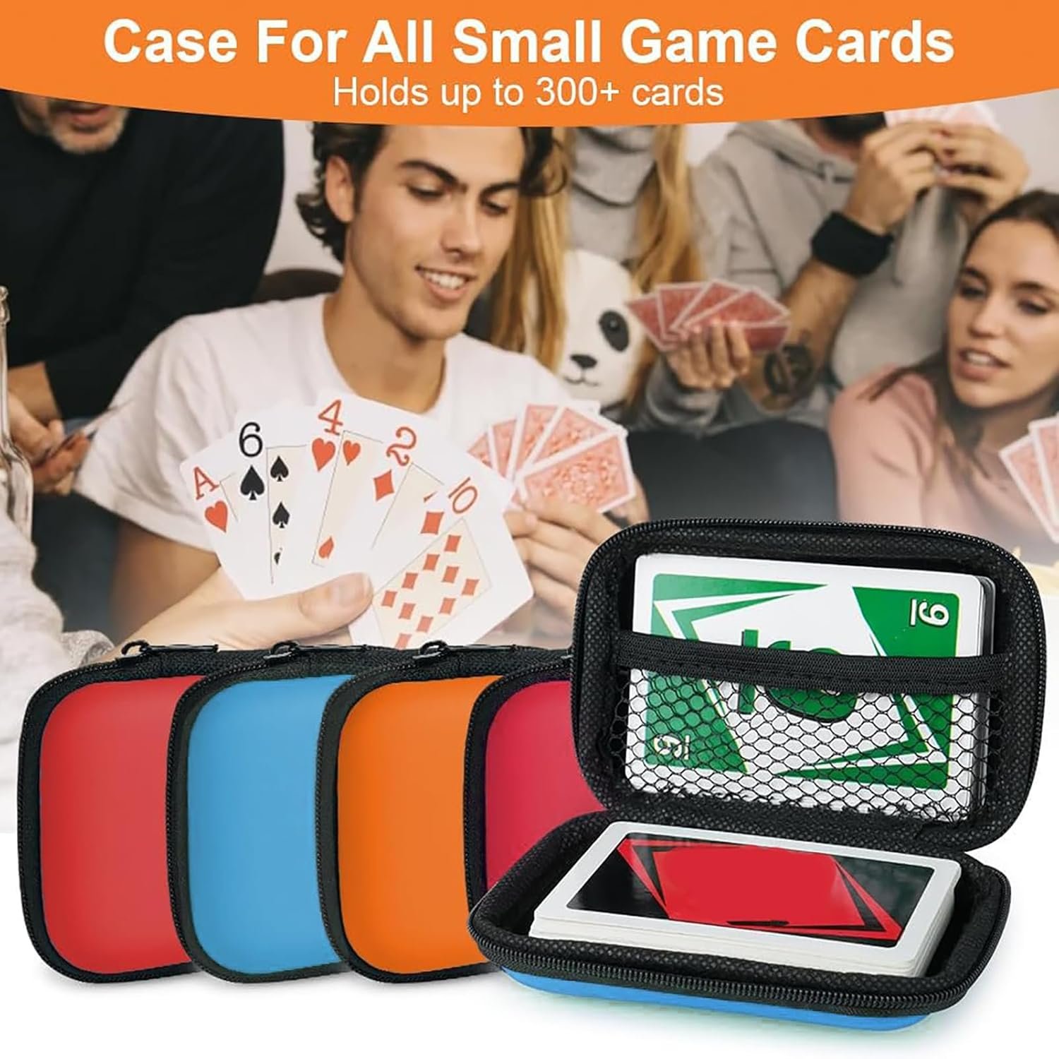 3 Pcs Playing Card Case, Set in Red, Blue and Orange, Playing Card Case, Hard Case for Trading Card Storage Box, Card Holder with Card Storage Box, Box, Premium Material image number 3