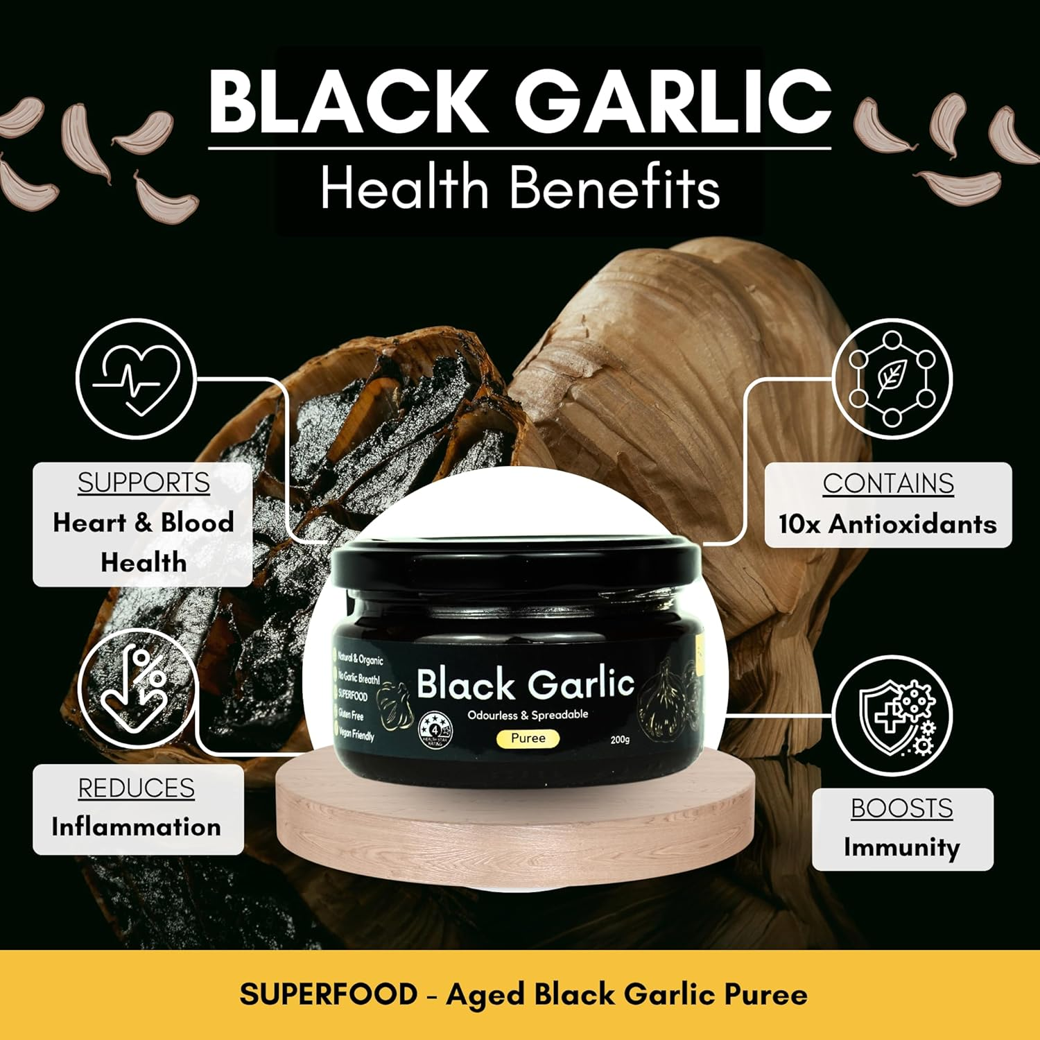 Empathy Herbal Premium Organic Black Garlic Puree - Spreadable & Odorless Aged Garlic (200G)