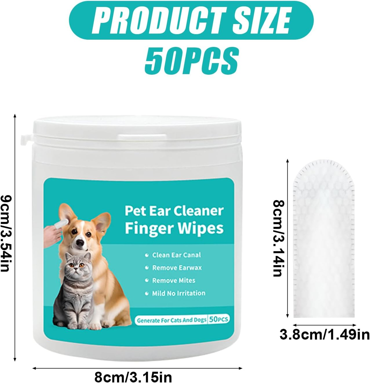 50 Counts Pet Ear Wipes,Ear Cleaner Finger Wipes for Cats and Dogs,Soft & Easy Otic Cleaning Pads,Grooming Kit Care，Soothing Cleansing，Reduce Dirt Wax Build up Easy to Use，No-Rinse Dog Finger Wipes image number 4