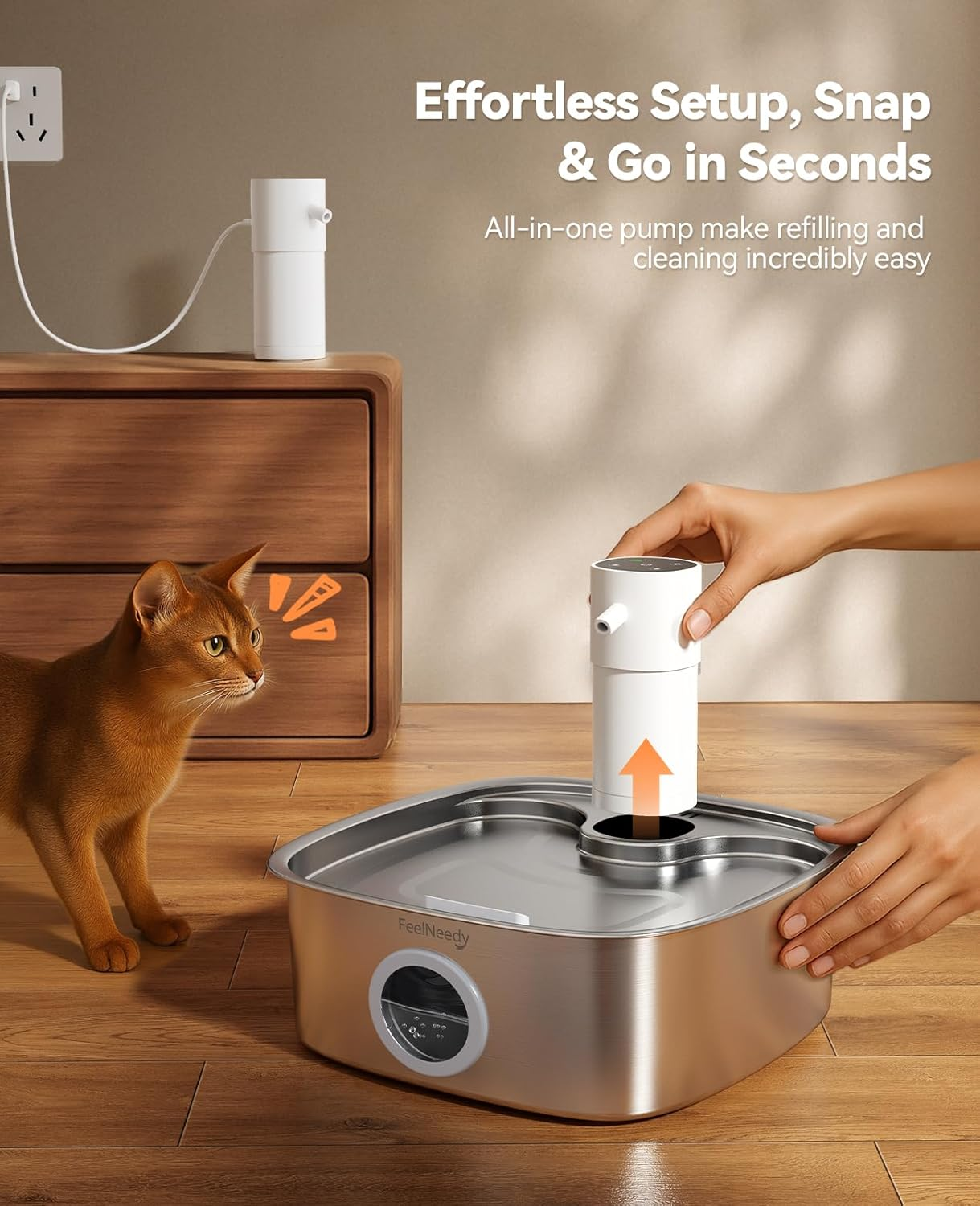 FEELNEEDY 8L Wireless Cat Fountain, 5000 Mah Drinking Fountain for Dogs with 3 Filters, Stainless Steel Cat Fountain, Dishwasher Safe, Improved Radar Sensor image number 3