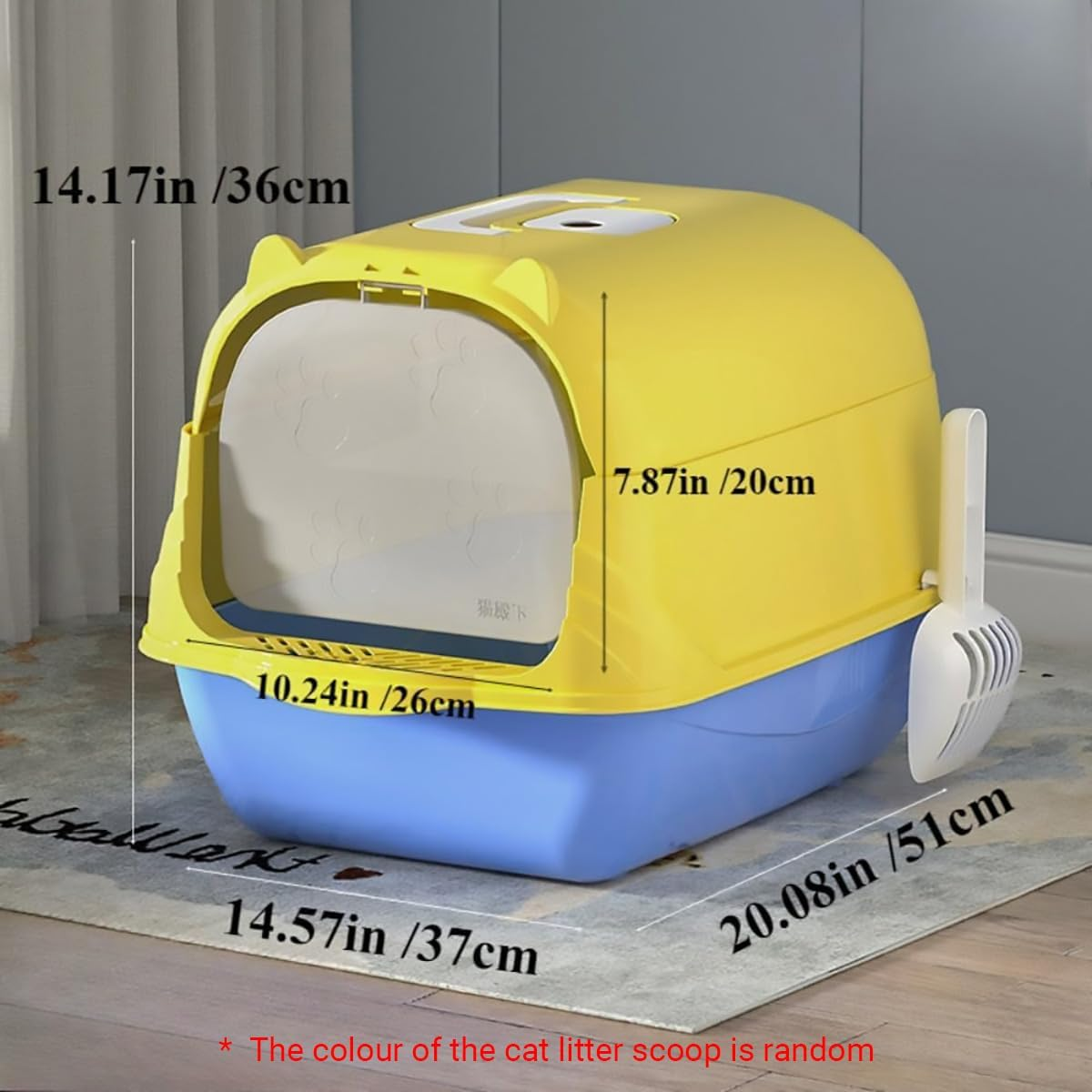 AIMALL Oversized Enclosed Cat Litter Box with Flip-Top Lid, Detachable Splash-Proof Covered Toilet for Cats with Dual-Entry Door, Handle, and Scoop &ndash; Blue+Yellow, Purple, Black - Purple image number 3