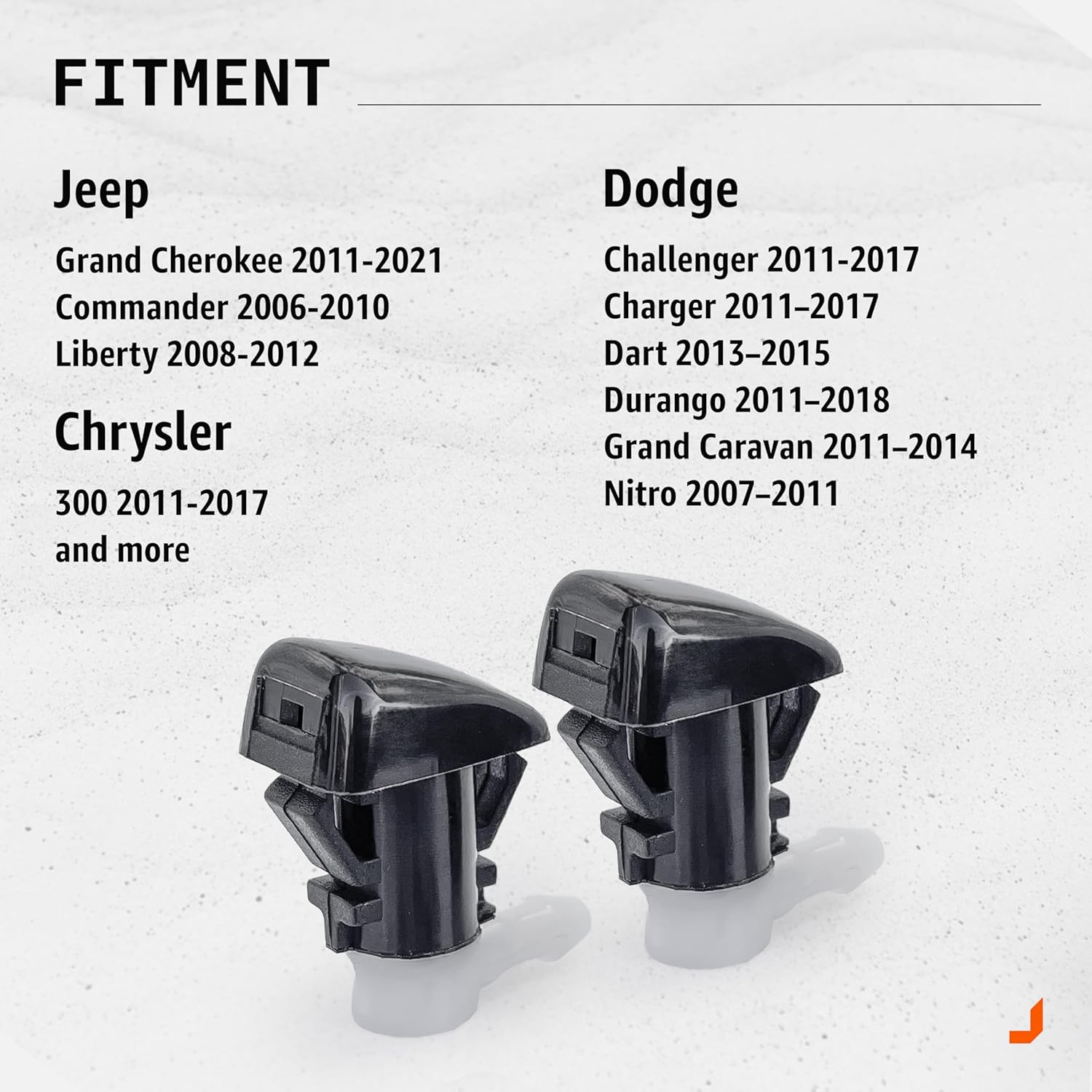 Click&Fit Windshield Nozzle Sprayers Compatible with Jeep 2006-2021, Dodge 2007-2018, Chrysler 300 2011-2017 &ndash; Wiper Washer Water Jets Replacement 68269108AA, 2 Pcs Single Fan image number 4