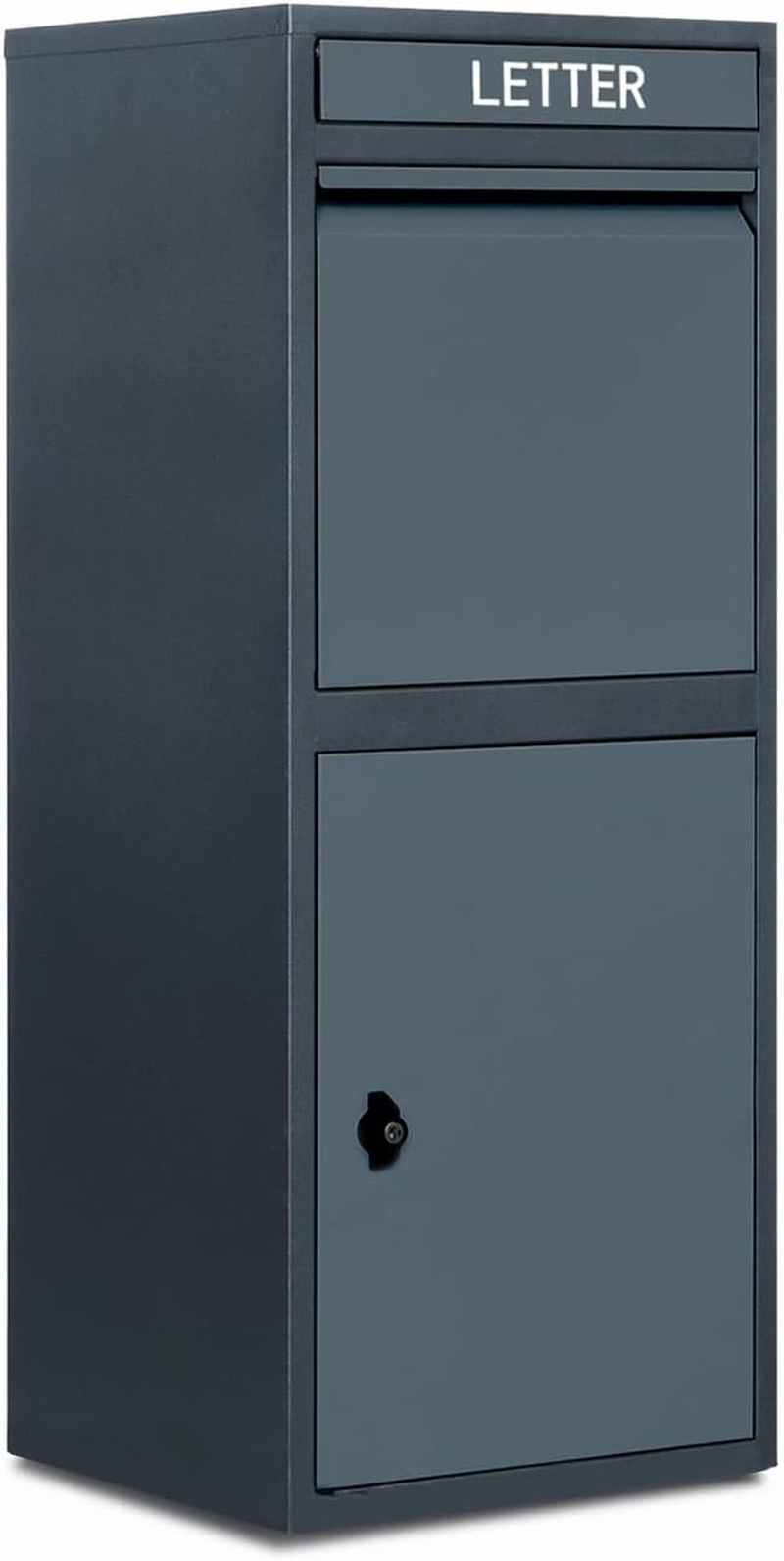 Glasshaus Steel Post Parcel Box Package Delivery Mail Box Locking Safe Drop Letterbox Storage (Grey and Black)