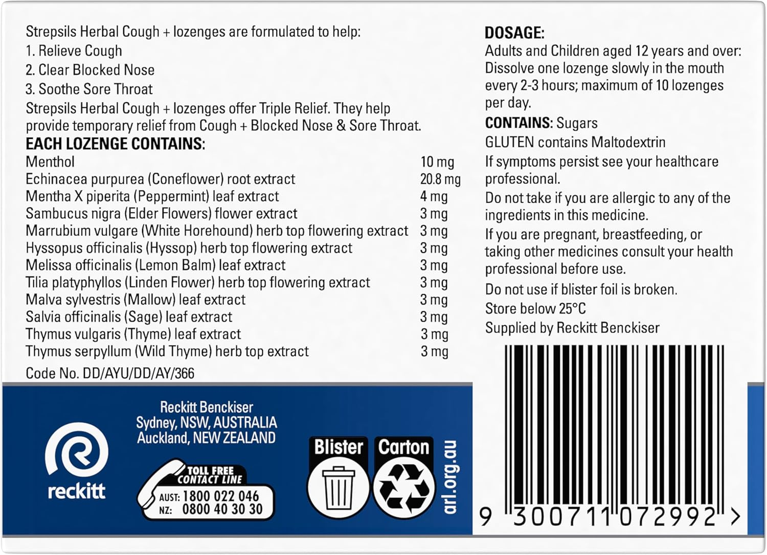 Strepsils Herbal Cough Lozenges Honey Lemon 32S image number 6