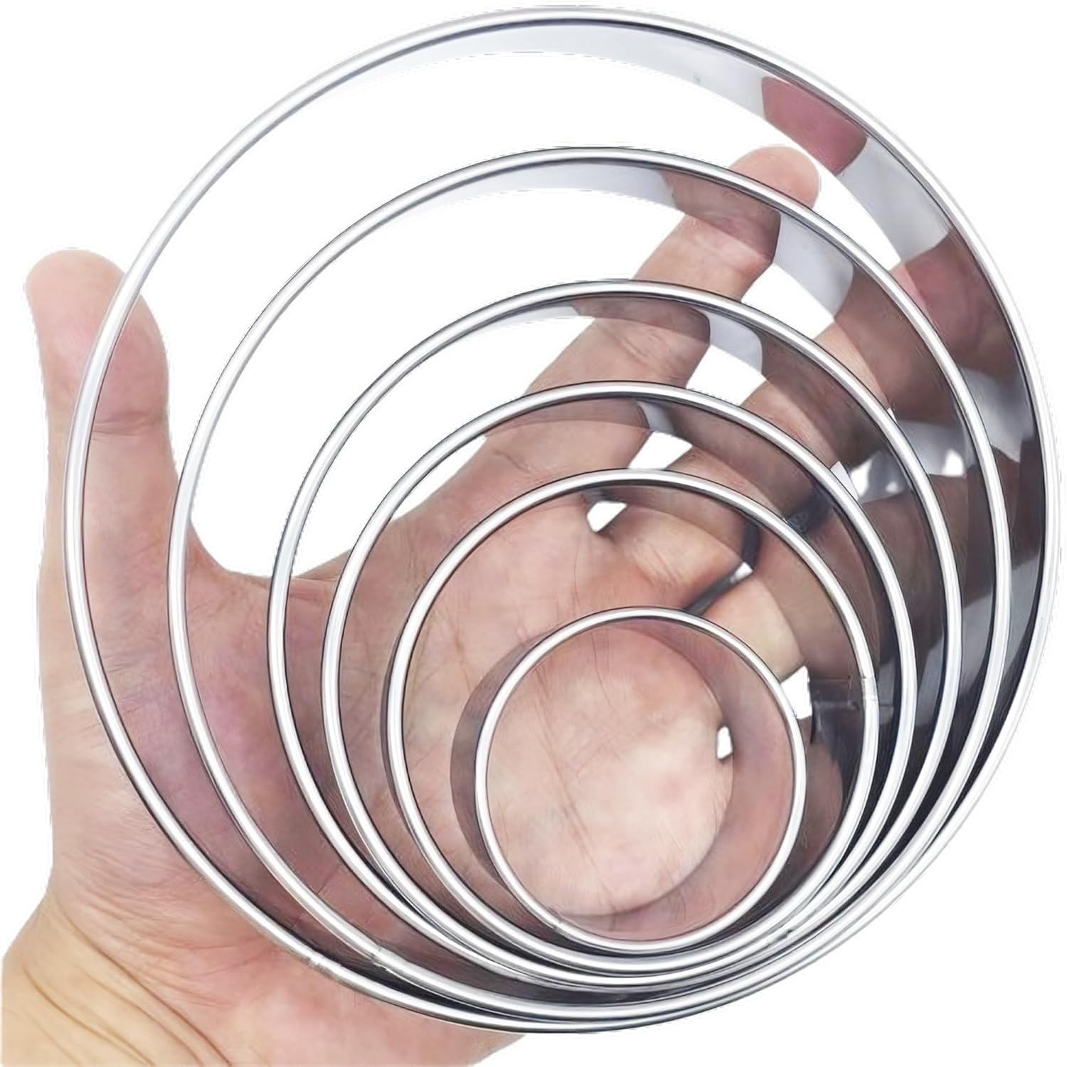 6 PCS round Cookie Cutter Set (2, 3, 3.5, 4, 5, 6 Inch) DOCZEN Large Stainless Steel Circle Cutters Donut Cutter for Baking, Biscuits, Cakes, Sandwiches - Durable & Easy to Clean image number 6