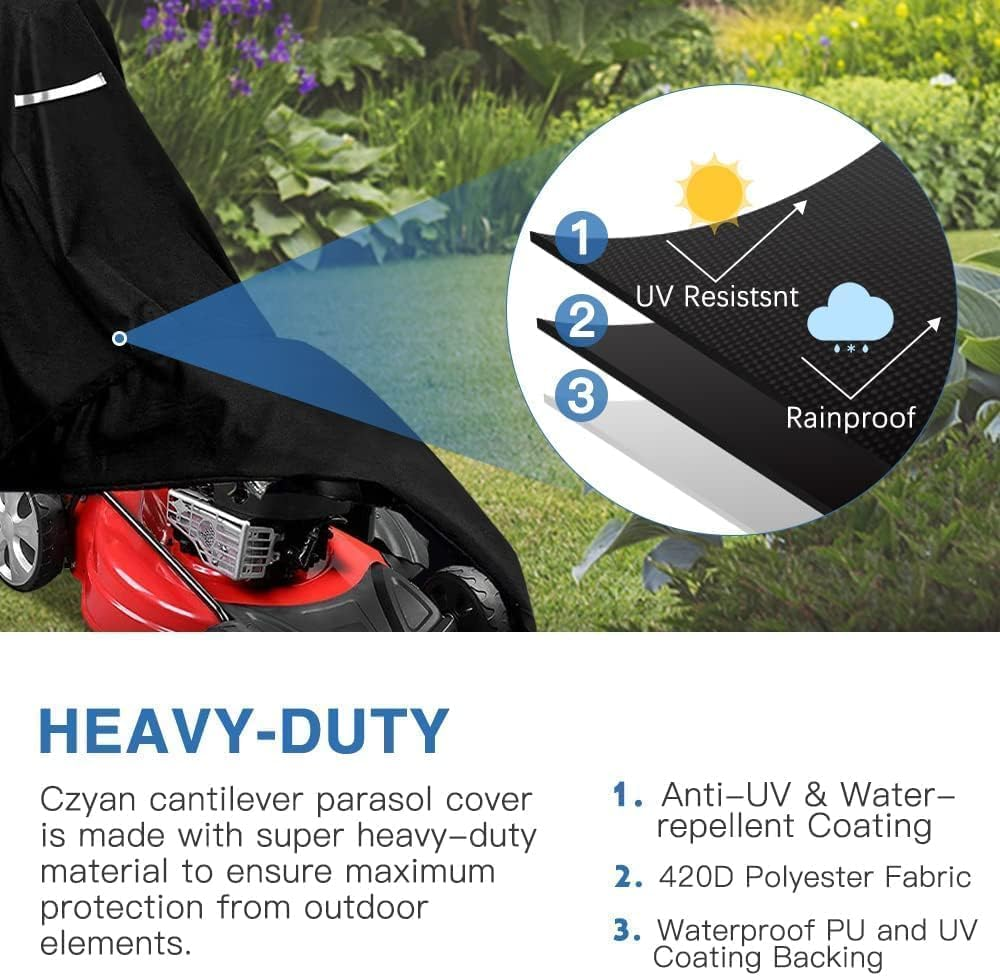 Outdoors Lawn Mower Cover, Heavy Duty 420D Lawn Mower Covers Polyester Oxford Outdoor Waterproof Universal UV Dust Protection Universal Fit Push Mower with Drawstring & Cover Storage Bag image number 2