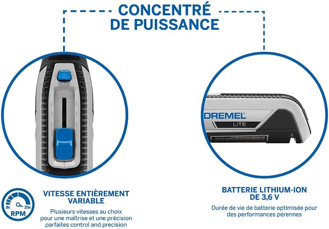Dremel Lite 7760 Battery Multifunctional Tool 3.6 V, Set of 15 Accessories, Variable Rotation 8,000-25,000 Rpm - for Carving, Engraving, Grinding, Sharpening, Cleaning, Polishing, Emerying image number 3