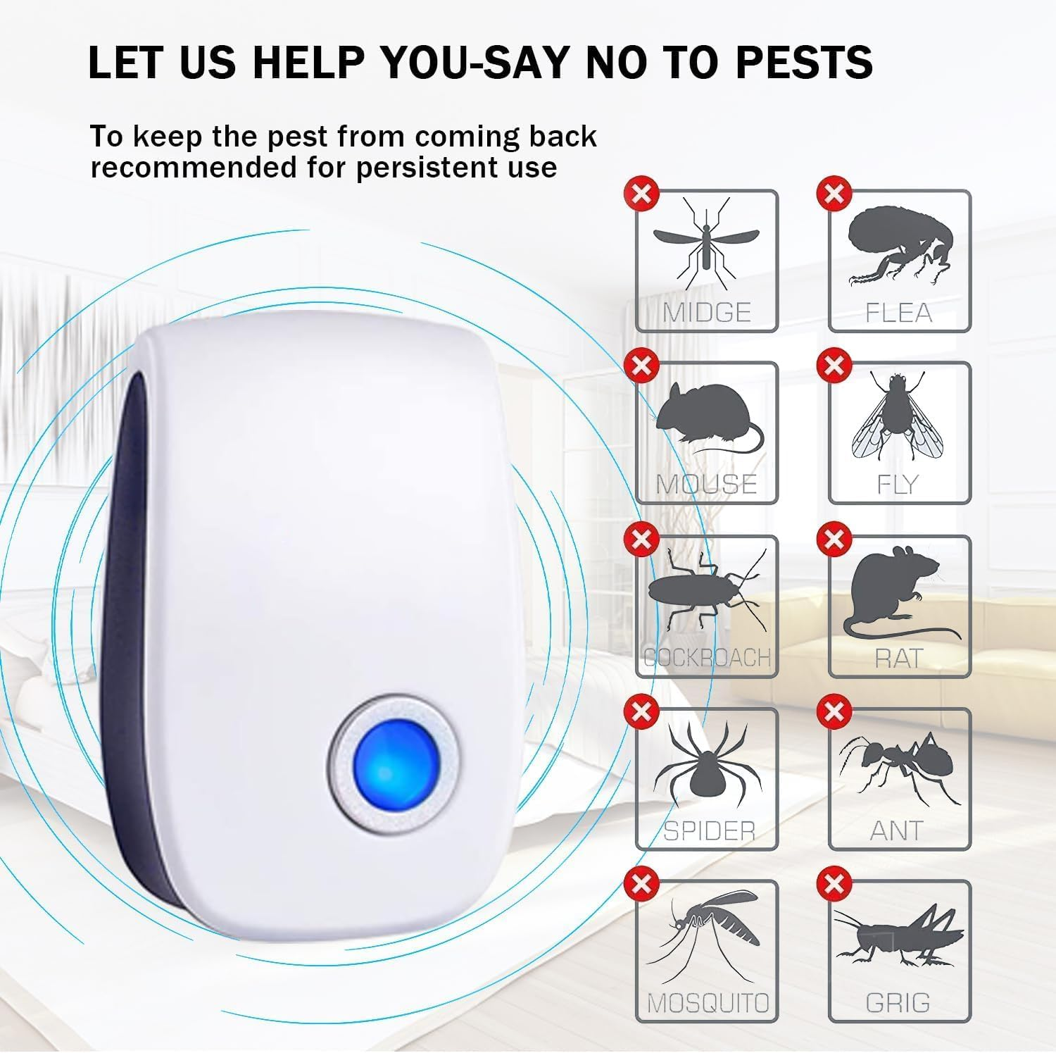 Ultrasonic Pest Control Repeller Electronic Pest Repellent Plug in Indoor Sonic Repellent for Rodents Cockroach Bug Roach Insects Mice Mouse Spiders Mosquitoes (6 Pack) image number 1