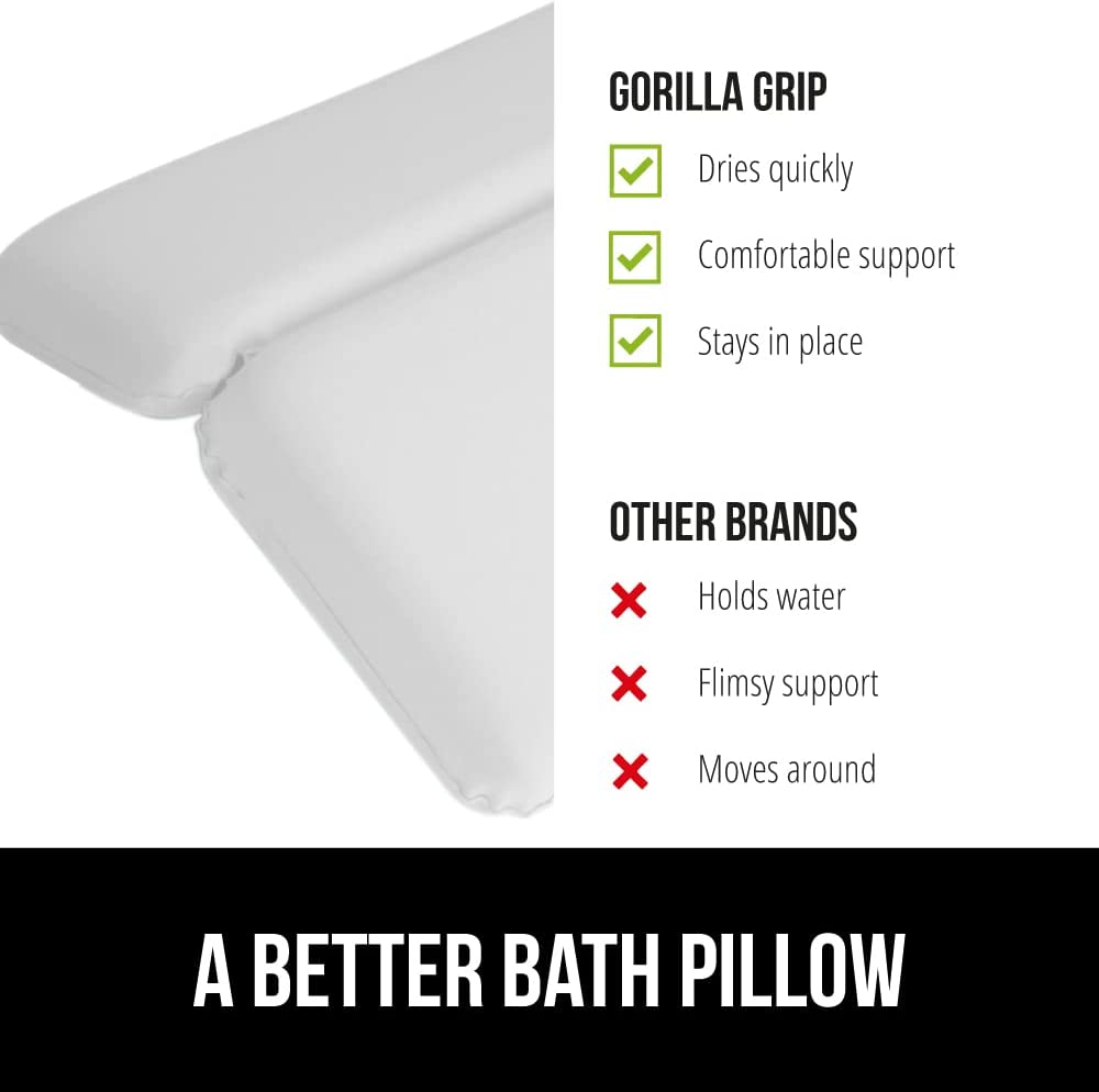 GORILLA GRIP Original Spa Bath Pillow Features Powerful Gripping Technology, Comfortable, Soft & Large (14.5" X 11") Luxury 2-Panel Design for Shoulder & Neck Support, Great for Hot Tub, Jacuzzi, Spas