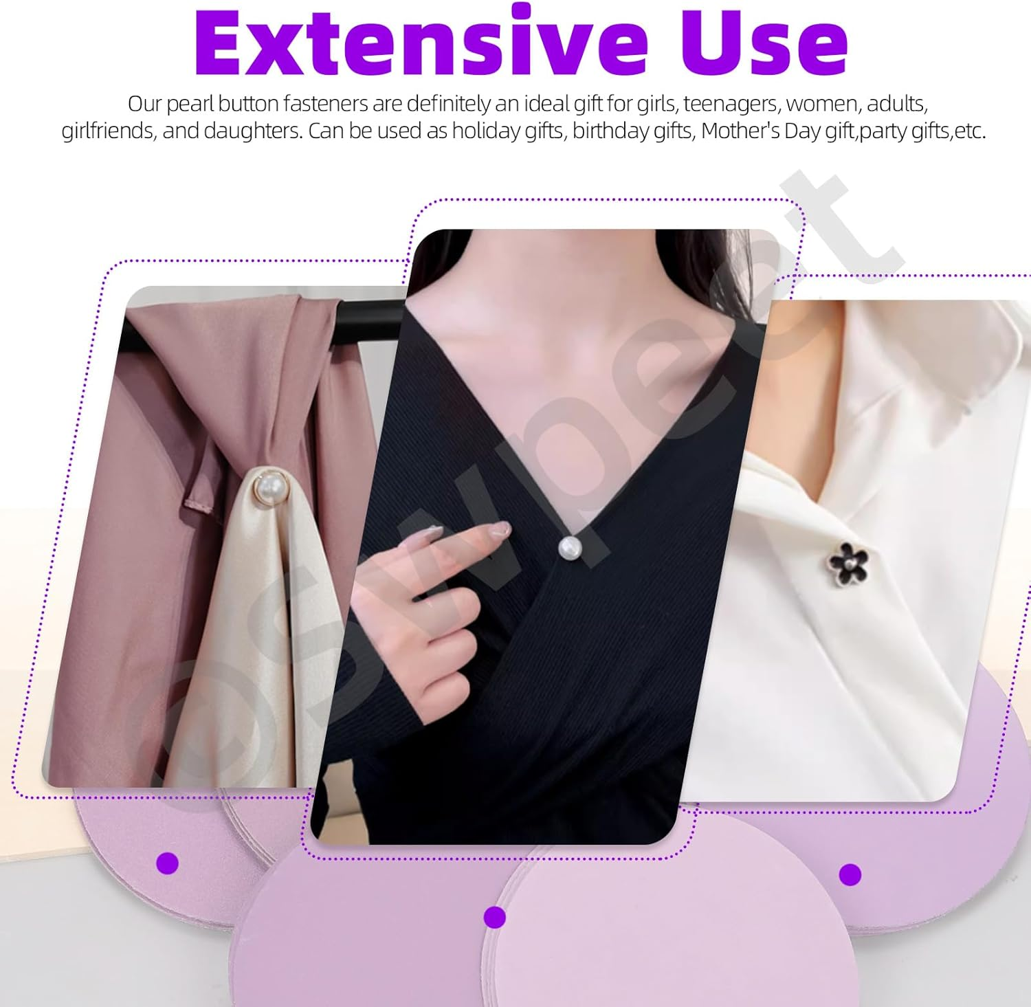 Swpeet 45Pcs 9 Styles No Sew Pearl Buttons Anti-Exposure Fixed Brooches Pearl Pins Women Shirt Brooch Buttons Cover up Button Pin Safety Brooch Buttons for Clothing Dress Sweater Shoes image number 2