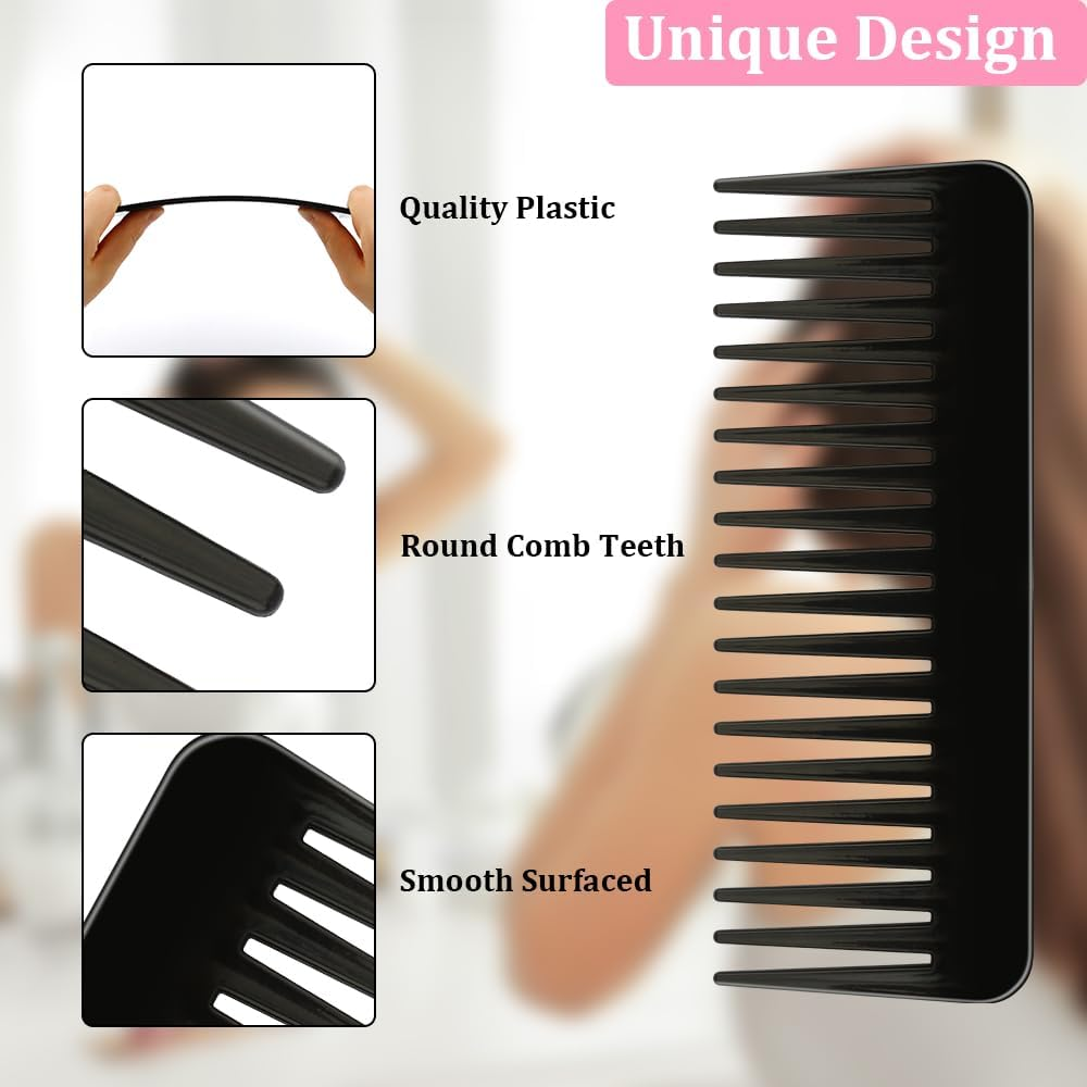 Wide Tooth Detangling Comb Set - 2PCS No-Handle Combs for Curly, Wet or Dry Hair, Shower Combs in Black and Light Pink - Black,Light Pink image number 6