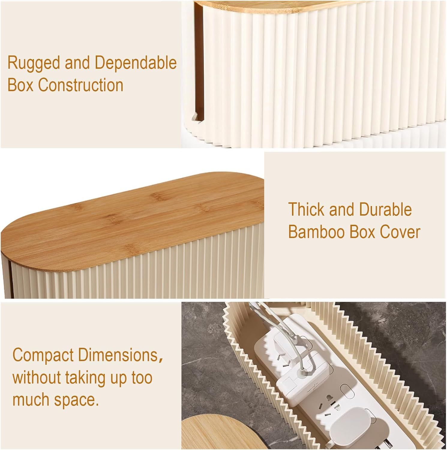 Loimon Bamboo Cable Box Organizer 33Cm | Cord Hider with Charging Hub Tray, Desk Cable Management Box for Office/Home | Hide Power Strips & Cords in Style image number 5