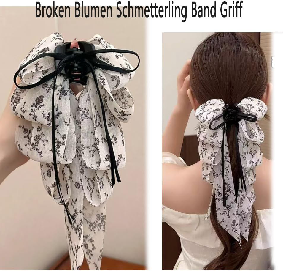Large Bow Hair Clips with Long Ribbon Soft Broken Chiffon Ponytail Holder Shape for Women (Pack of 1) image number 3