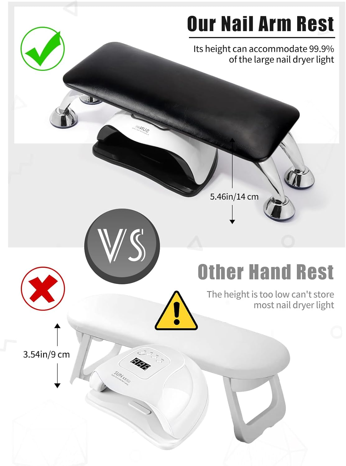 Nail Arm Rest for Acrylic Nails, Microfiber Leather Nail Hand Rest Cushion for Nails, Soft Hand Pillow Footstool with 4 Stainless Steel Stands Thick Sponge Nail Pillow for Nail Tech Use (Black) - Black image number 4