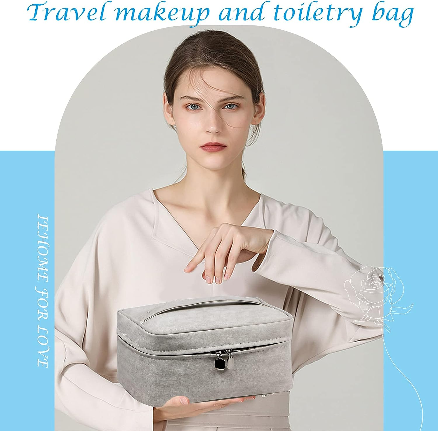 Makeup Bag Cosmetic Bag, 1+1 Travel Makeup Organizer with Makeup Brushes Compartment, 9 X 6Inch Multifunctional Toiletry Bag Portable Waterproof Make up Pouch for Women Girls (Grey) image number 2