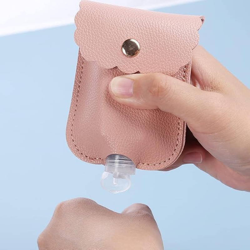 Leather Hand Sanitiser Holder Keychain, 4-Pack Portable Leather Sanitizer Holder Pump Bottle Holders,Hand Sanitizer Keychain,Pp Material Travel Bottle Cover Keyring for Travel image number 5
