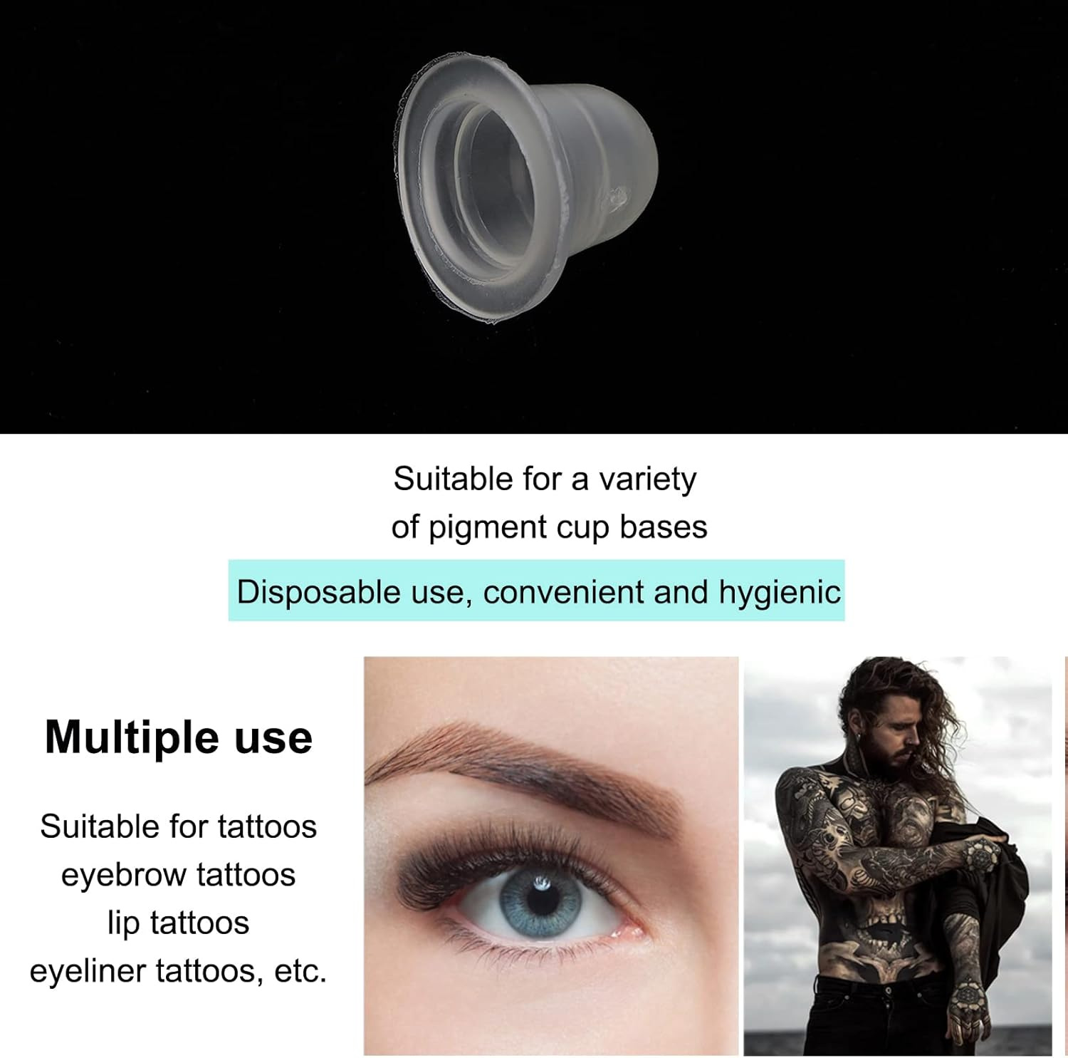 Watris Veiyi Pack of 100 Tattoo Colour Caps, Silicone Tattoo Cups, Tattoo Ink Cups for Eyebrow Tattoos, Lip Tattoos (S)