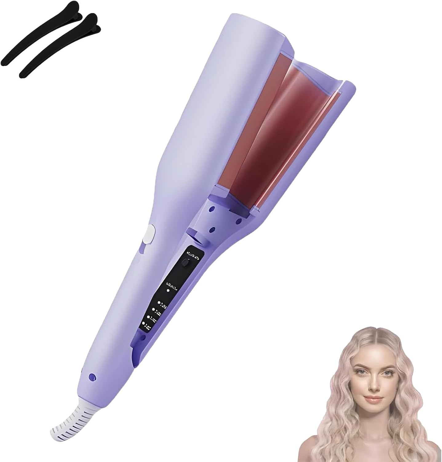 Homessencials Hair Styling Tool with Negative Ionic Technology, Homessencials French Curls Iron, Adjustable Temperatures for Quickly Creating Smooth Waves (Purple) - Pink image number 2