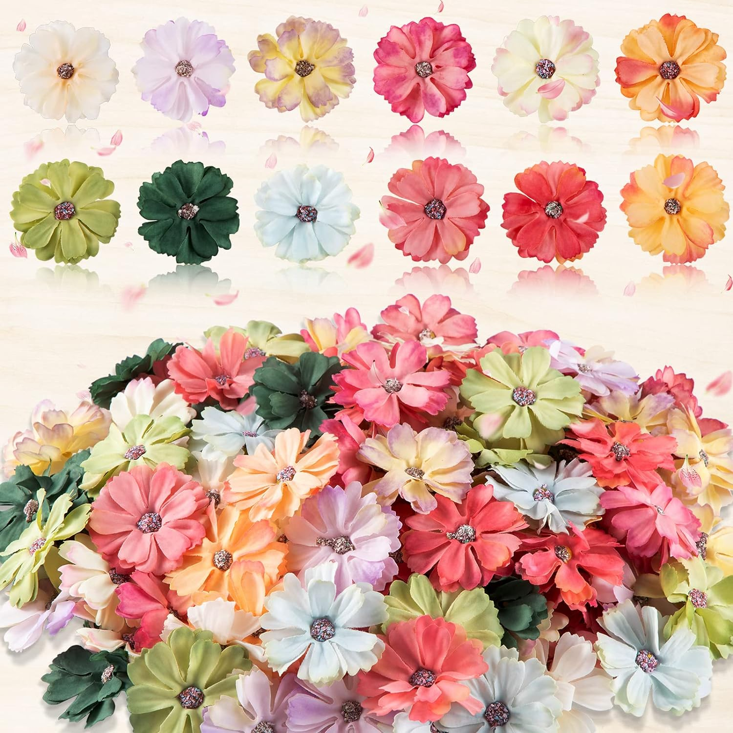 120 Pieces Faux Flowers Heads for Crafts Artificial Silk Daisy Flowers Embellishments Mini Assorted Bulk Wreath for DIY Holiday Wedding Party Home Garden Decoration 4 Cm, Colorful image number 3