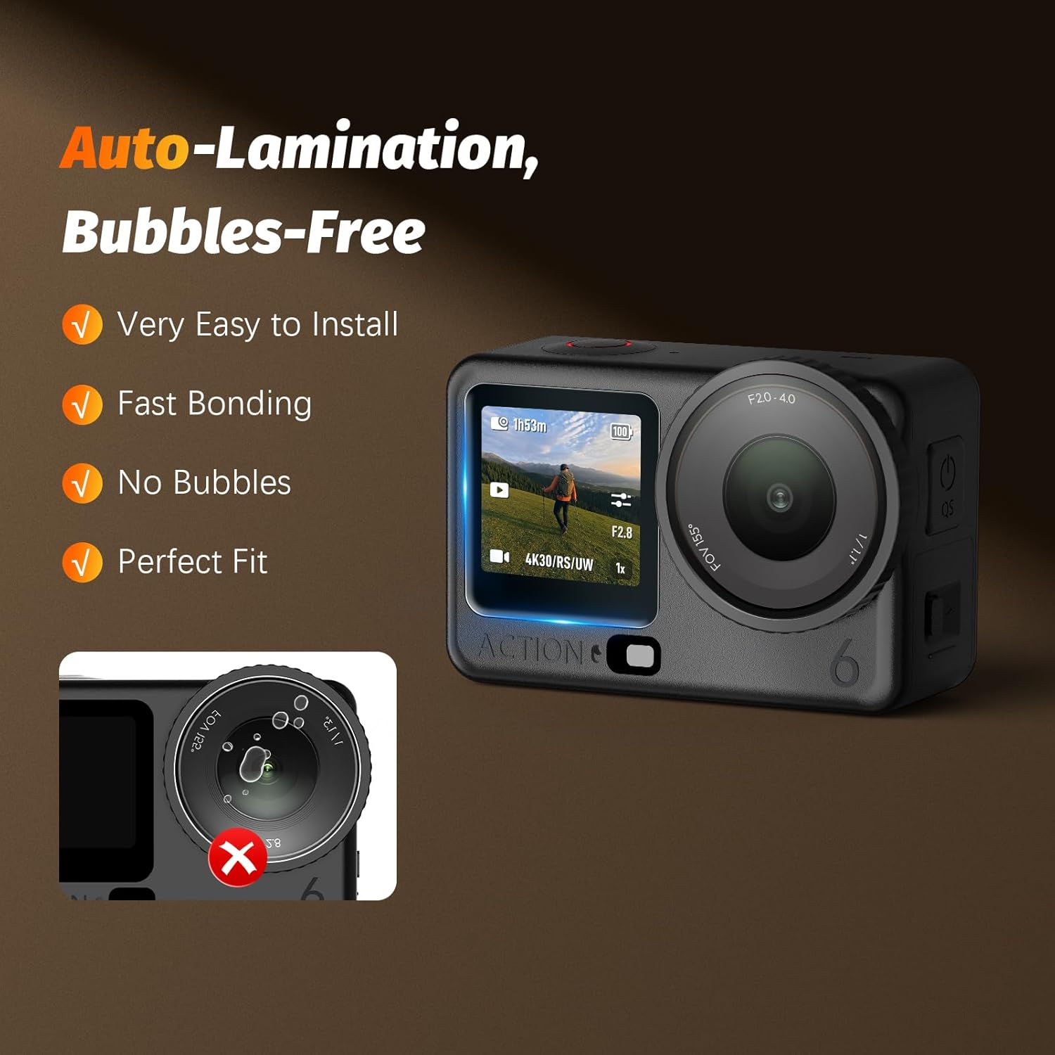 AMAZEAR Lens Screen Protector for DJI Osmo Action 6 Accessories, 2 Sets Action6 Tempered Glass Screen Cover with Silicone Lens Cap Protective Kit, Scratch-Resistance, Dustproof image number 2