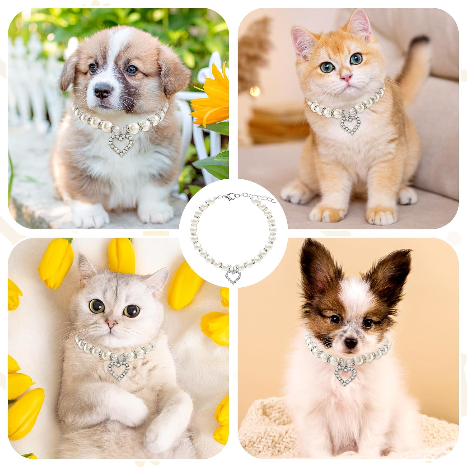 Amaxiu Pearl Collar for Cats and Small Dogs, Adjustable Bling Rhinestone Collars for Small Dogs Cats Girls Cats Sband Jewellery for Female Cats Puppies Dogs Accessories image number 3