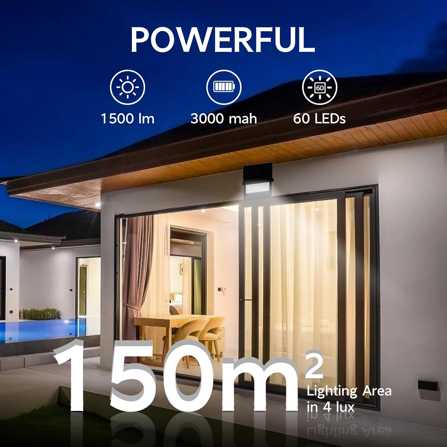 Zarek Solar Outdoor Light 1500 Lumens,6000K Daylight,Motion Sensor Light Outdoor,Ip54 Waterproof LED Security Light Bright Solar Wireless Wall Lighting, Adjustable Wide Angle image number 3