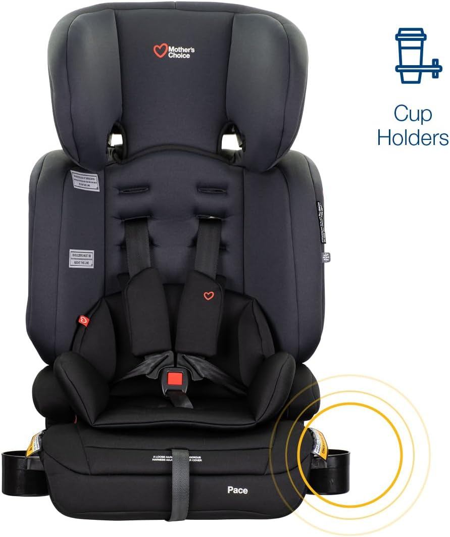 Mother'S Choice Pace Convertible Booster Seat - 6 Months to 8 Years, Adjustable 5-Point Harness to Vehicle Seat Belt, Easy Installation, 3-Across Narrow Design, with Cup Holders and Washable Cover image number 4